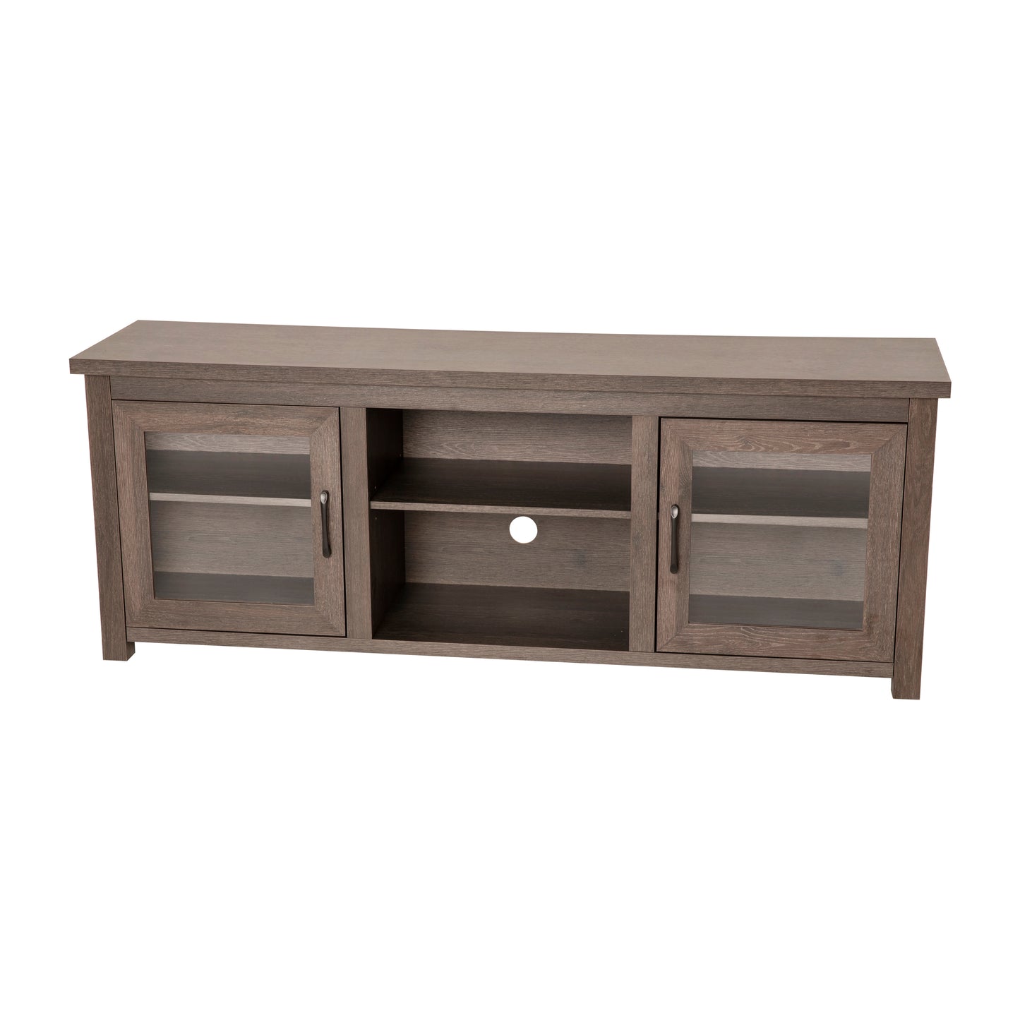Sheffield Classic TV Stand up to 80" TVs - Modern Black Wash Finish with Full Glass Doors - 65" Engineered Wood Frame - 3 Shelves Black Wash