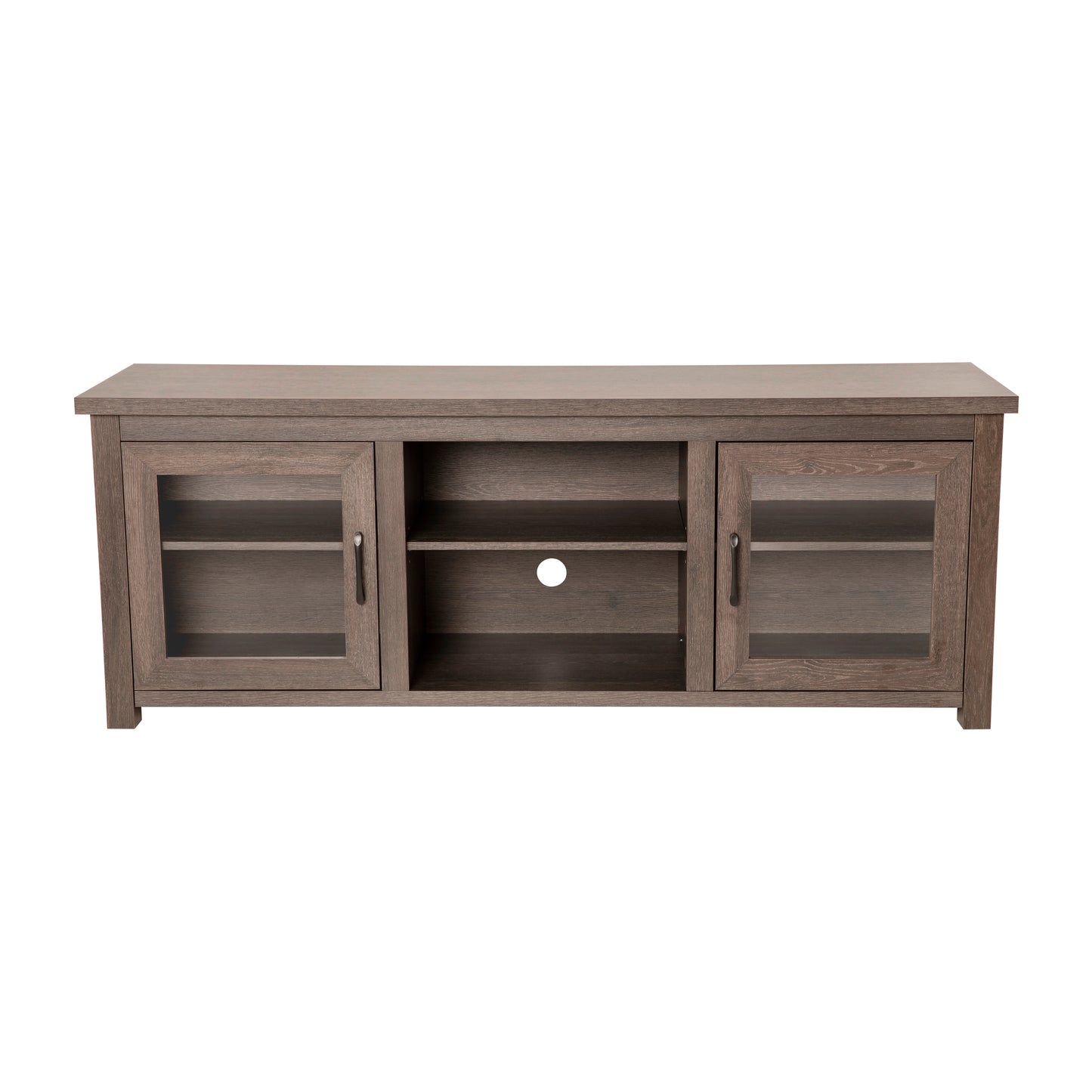 Sheffield Classic TV Stand up to 80" TVs - Modern Black Wash Finish with Full Glass Doors - 65" Engineered Wood Frame - 3 Shelves Black Wash