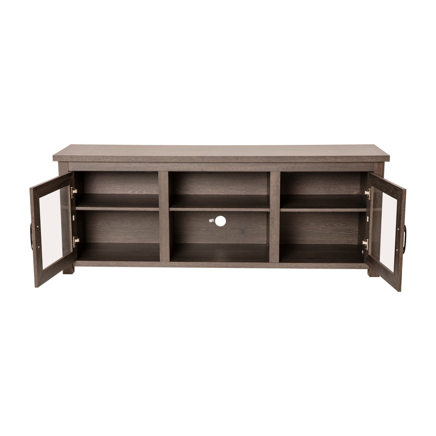 Sheffield Classic TV Stand up to 80" TVs - Modern Black Wash Finish with Full Glass Doors - 65" Engineered Wood Frame - 3 Shelves Black Wash