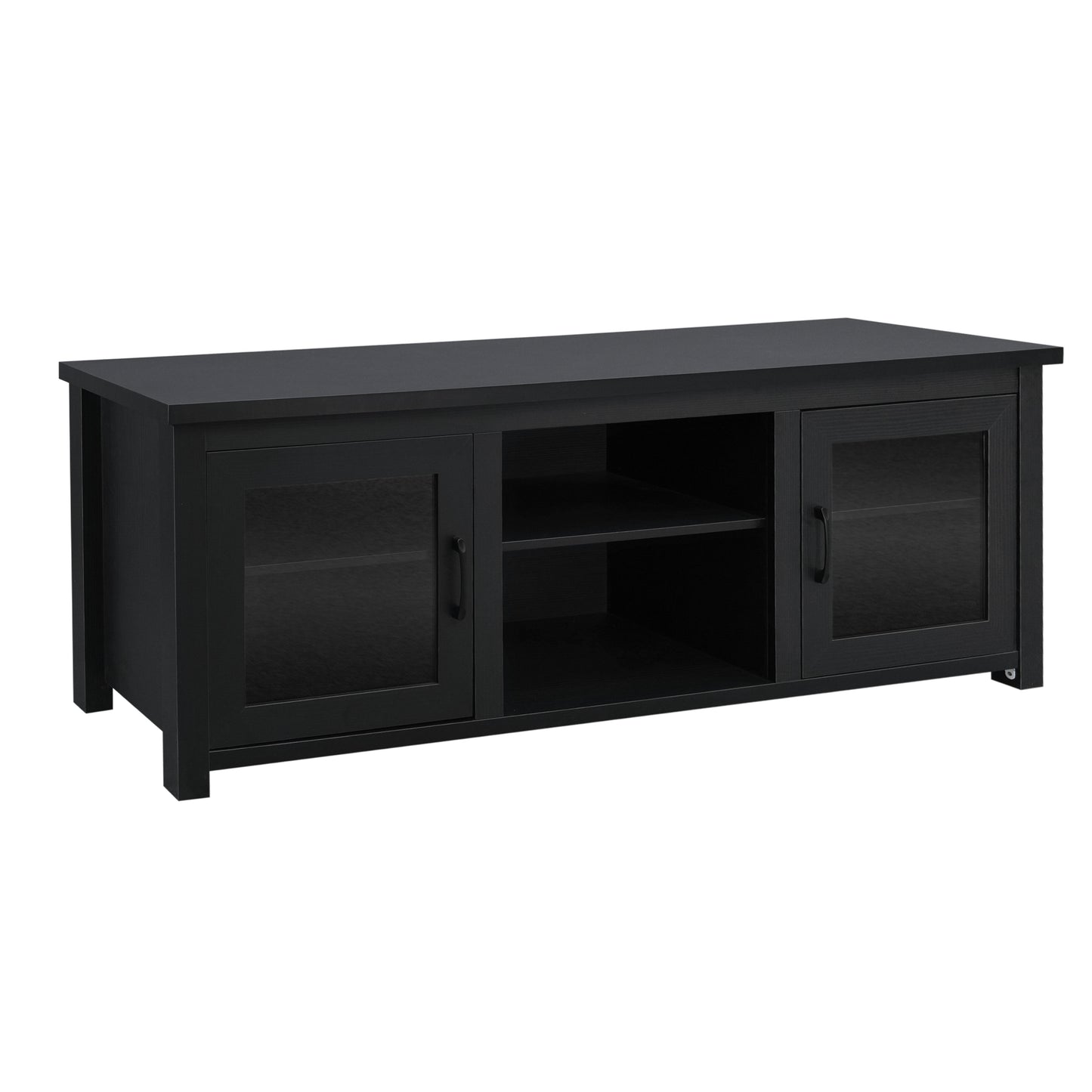 Sheffield Classic TV Stand for up to 80" TVs - Modern Black Finish with Full Glass Doors - 65" Engineered Wood Frame - 3 Shelves Black