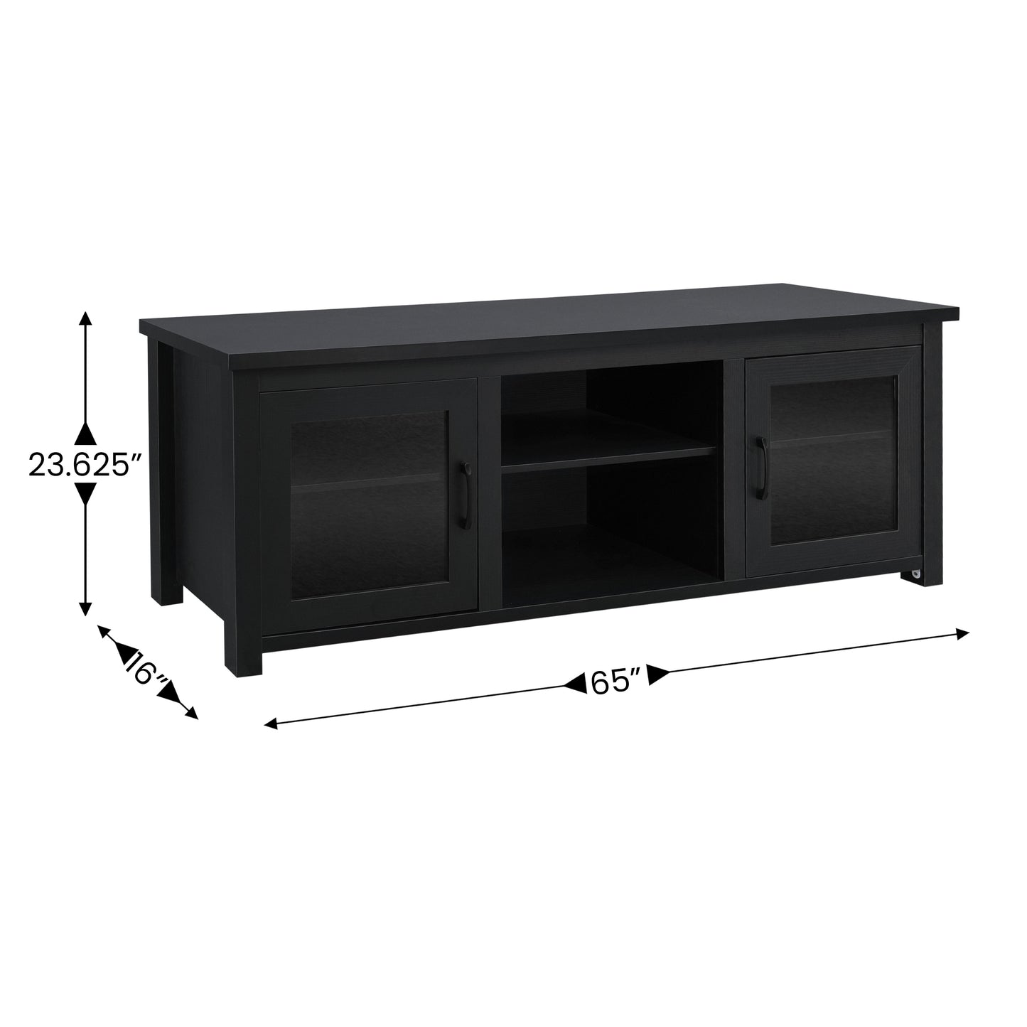 Sheffield Classic TV Stand for up to 80" TVs - Modern Black Finish with Full Glass Doors - 65" Engineered Wood Frame - 3 Shelves Black