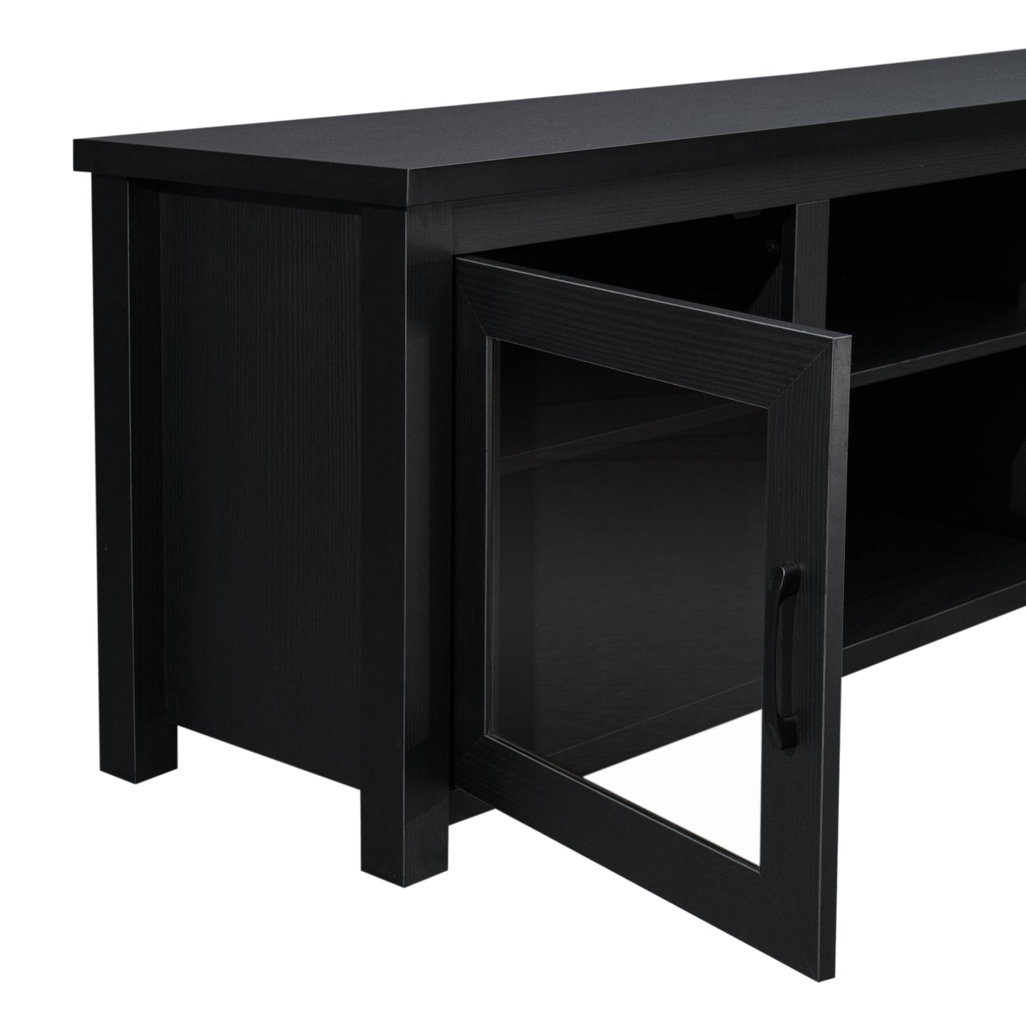 Sheffield Classic TV Stand for up to 80" TVs - Modern Black Finish with Full Glass Doors - 65" Engineered Wood Frame - 3 Shelves Black