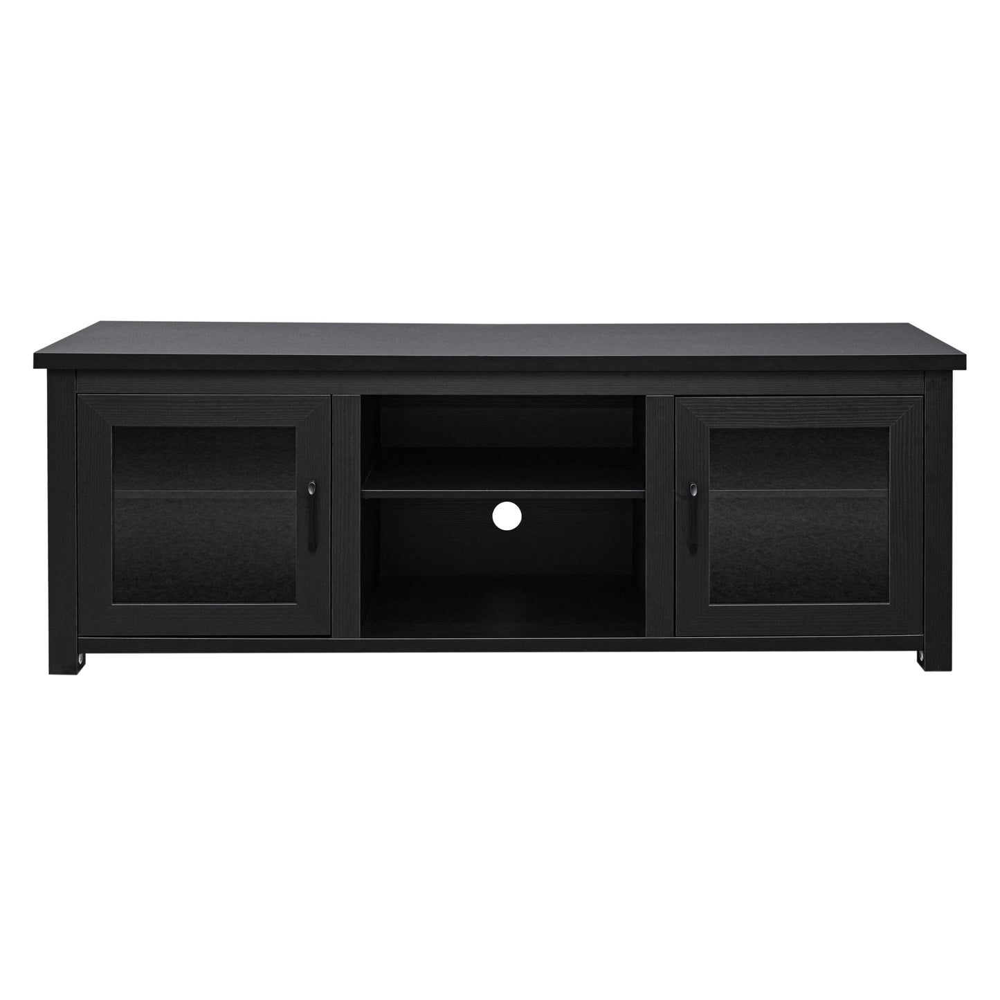 Sheffield Classic TV Stand for up to 80" TVs - Modern Black Finish with Full Glass Doors - 65" Engineered Wood Frame - 3 Shelves Black