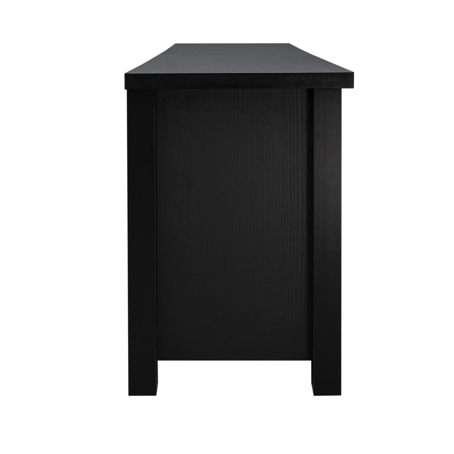 Sheffield Classic TV Stand for up to 80" TVs - Modern Black Finish with Full Glass Doors - 65" Engineered Wood Frame - 3 Shelves Black
