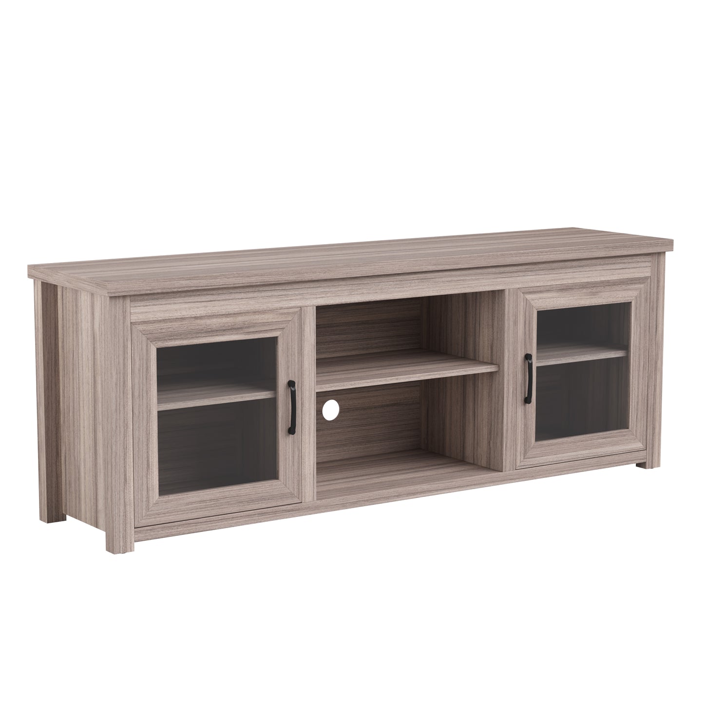 Sheffield Classic TV Stand up to 80" TVs - Gray Wash Oak Finish with Full Glass Doors - 65" Engineered Wood Frame - 3 Shelves Gray Wash Oak