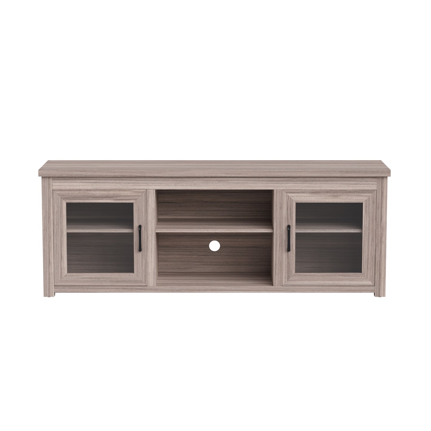 Sheffield Classic TV Stand up to 80" TVs - Gray Wash Oak Finish with Full Glass Doors - 65" Engineered Wood Frame - 3 Shelves Gray Wash Oak