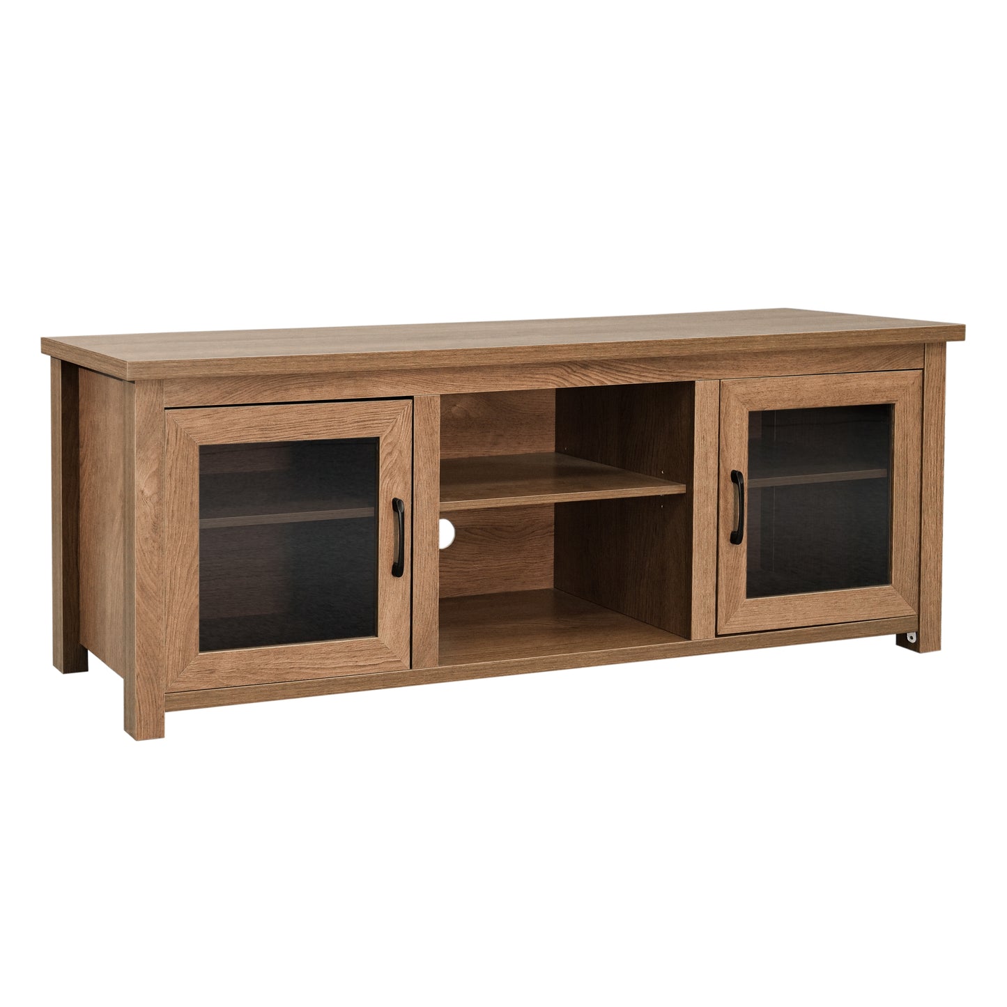 Sheffield Classic TV Stand for up to 80" TVs - Modern Walnut Finish with Full Glass Doors - 65" Engineered Wood Frame - 3 Shelves Walnut