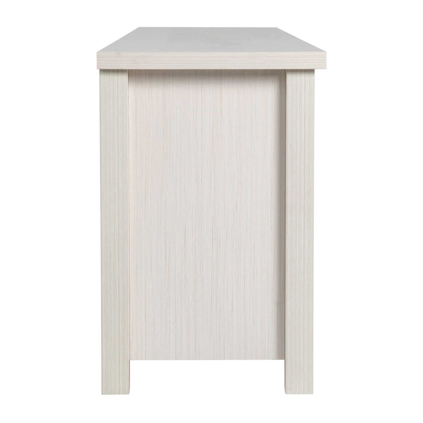 Sheffield Classic TV Stand up to 80" TVs - Modern White Wash Finish with Full Glass Doors - 65" Engineered Wood Frame - 3 Shelves White Wash