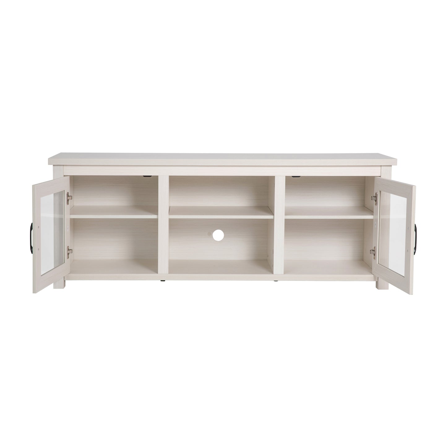 Sheffield Classic TV Stand up to 80" TVs - Modern White Wash Finish with Full Glass Doors - 65" Engineered Wood Frame - 3 Shelves White Wash