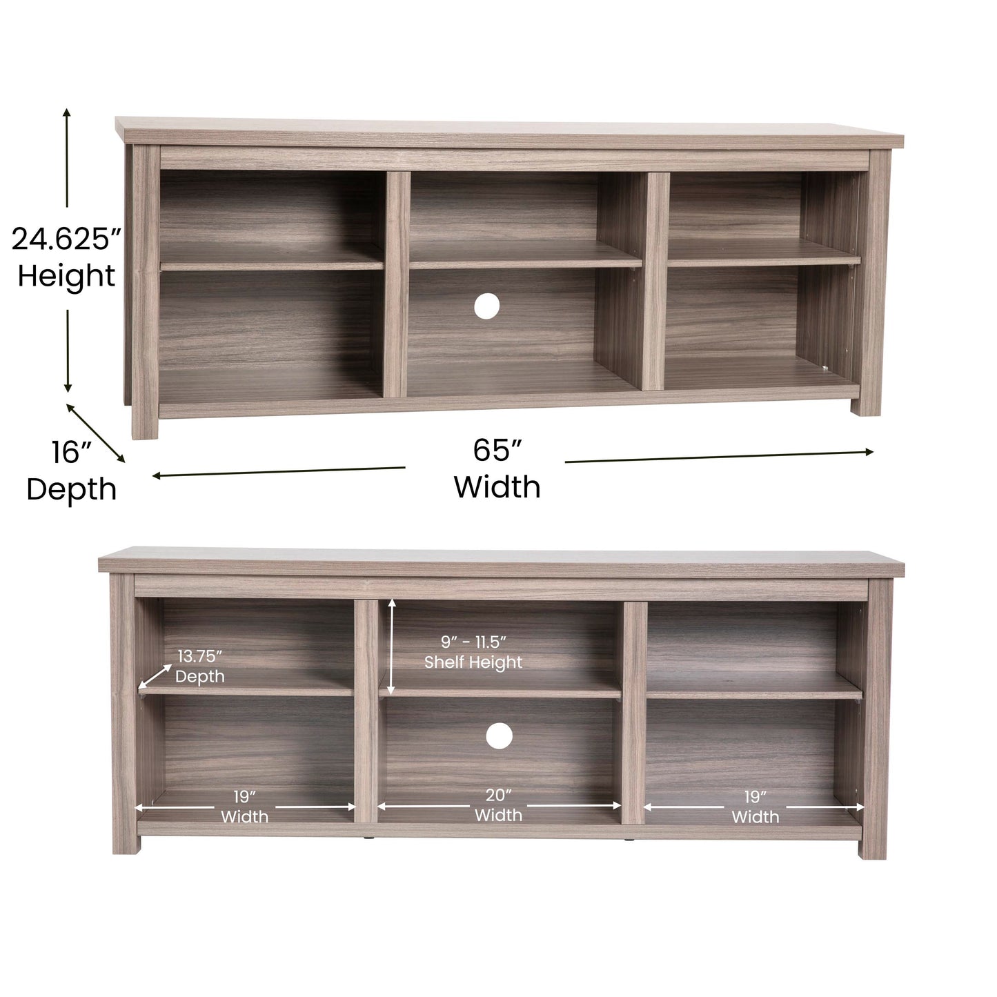 Kilead Farmhouse TV Stand up to 80" TVs - 65" Engineered Wood Framed Media Console with Open Storage in Gray Wash Oak Finish Gray Wash Oak