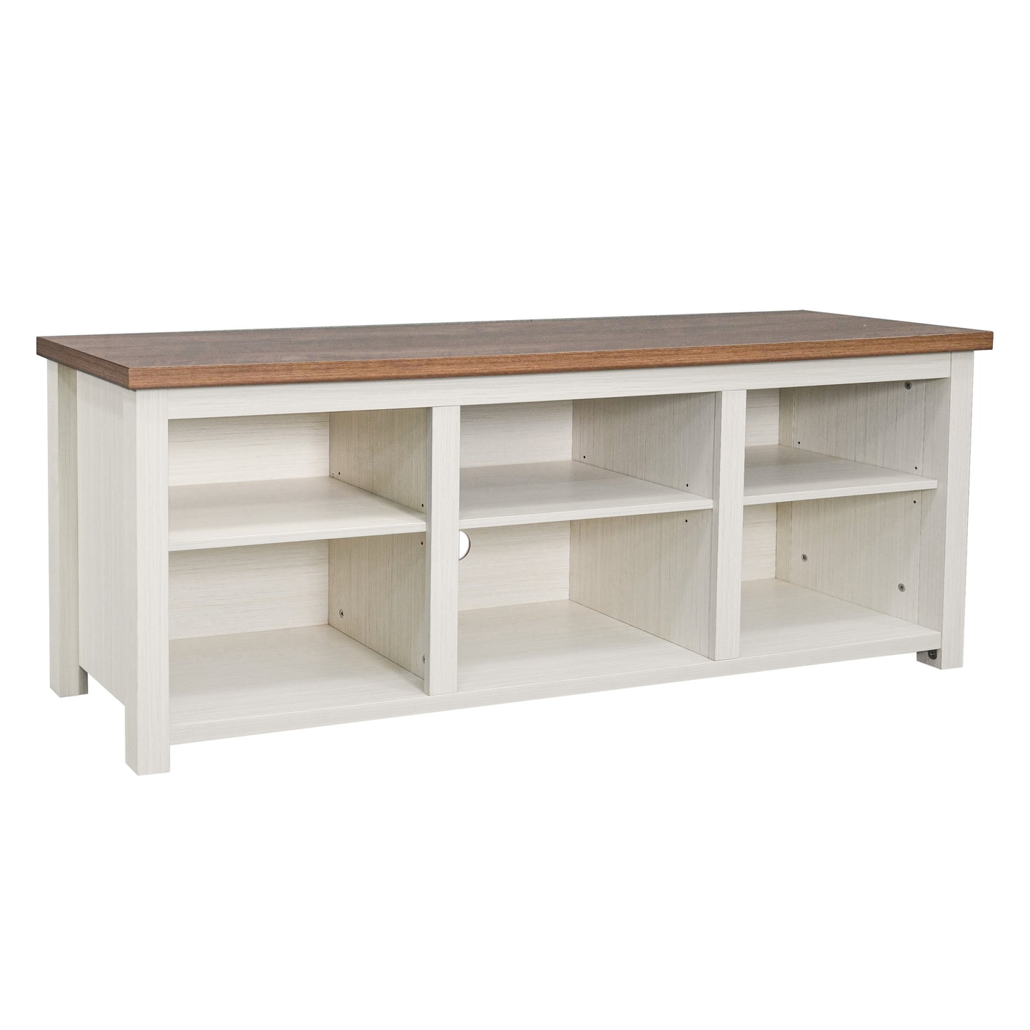 Kilead Farmhouse TV Stand for up to 80" TVs - 65" Engineered Wood Framed Media Console with Open Storage in Modern White Finish with Walnut Top Walnut Top/White Frame