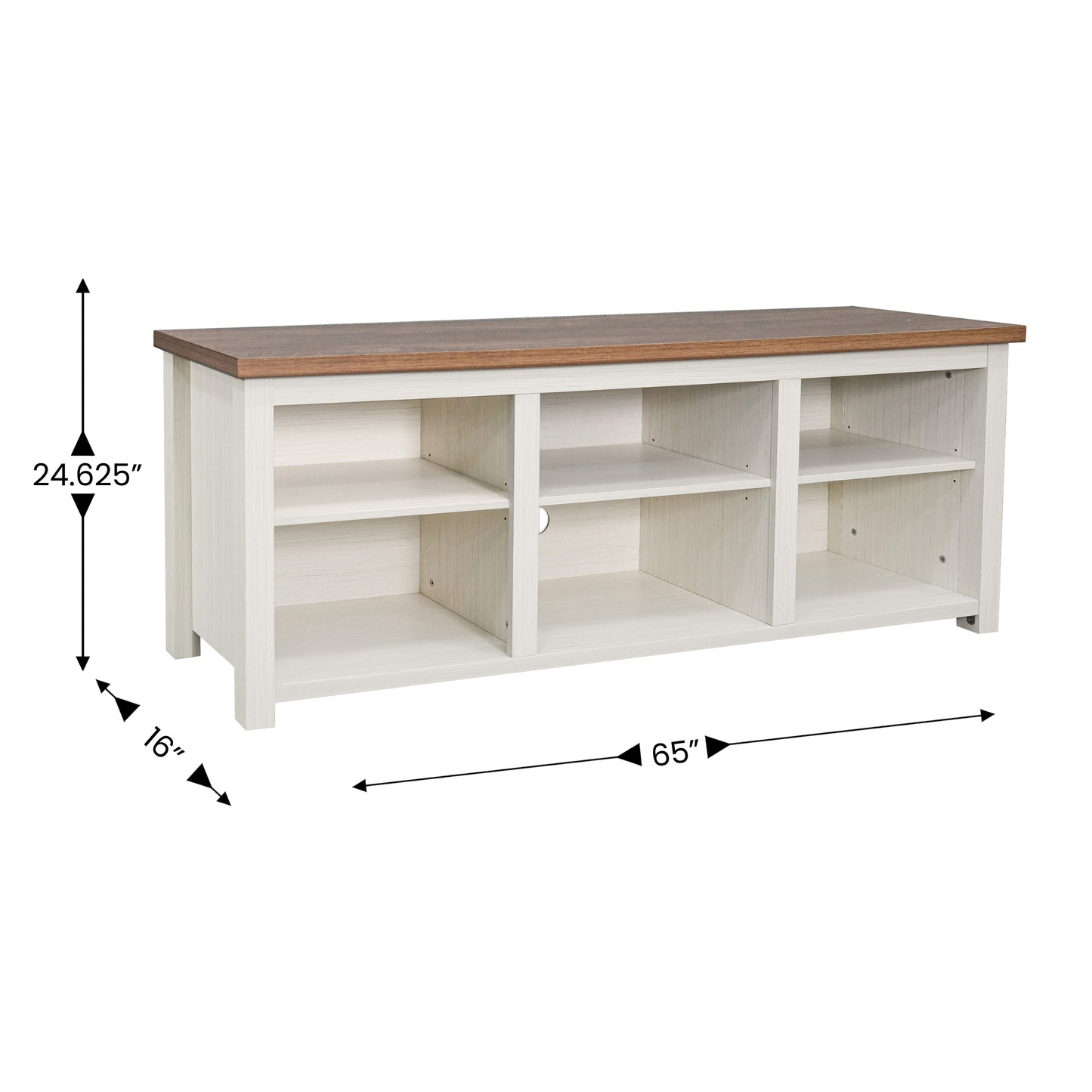 Kilead Farmhouse TV Stand for up to 80" TVs - 65" Engineered Wood Framed Media Console with Open Storage in Modern White Finish with Walnut Top Walnut Top/White Frame