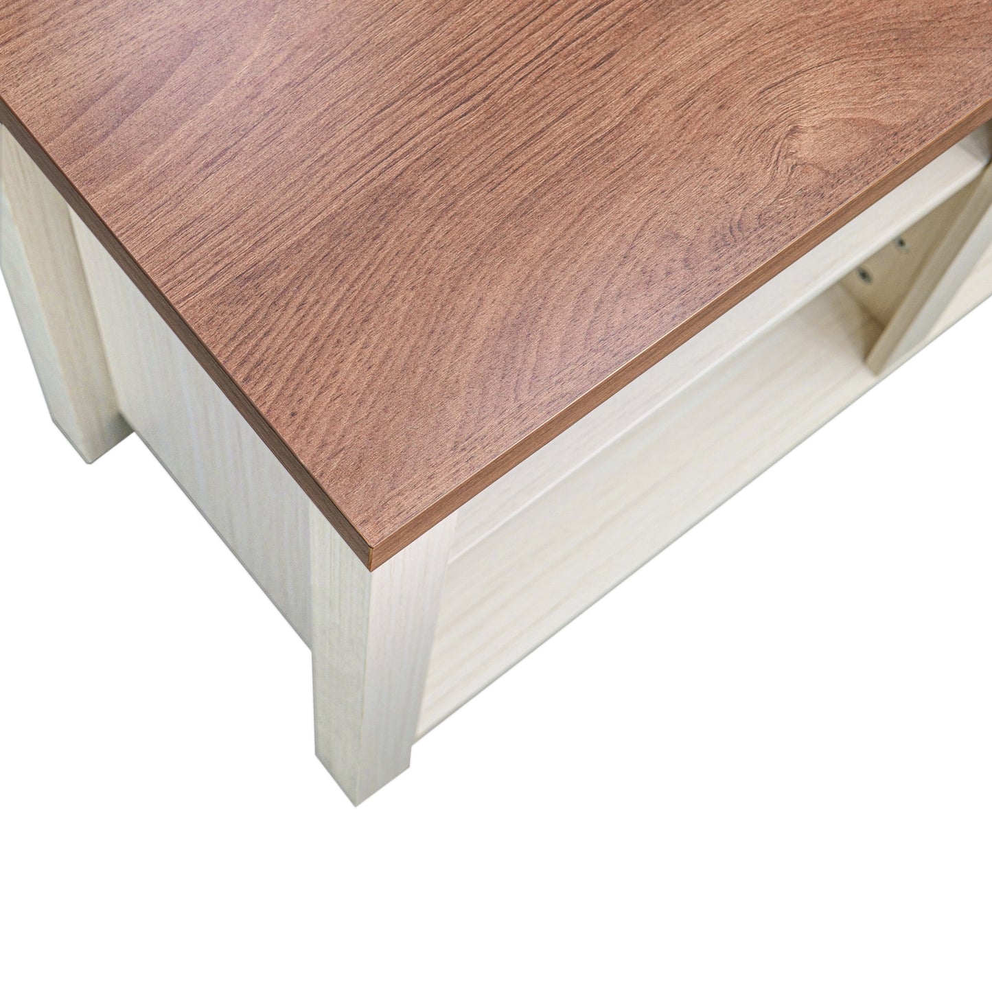 Kilead Farmhouse TV Stand for up to 80" TVs - 65" Engineered Wood Framed Media Console with Open Storage in Modern White Finish with Walnut Top Walnut Top/White Frame