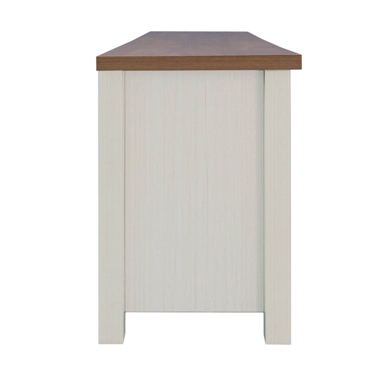 Kilead Farmhouse TV Stand for up to 80" TVs - 65" Engineered Wood Framed Media Console with Open Storage in Modern White Finish with Walnut Top Walnut Top/White Frame