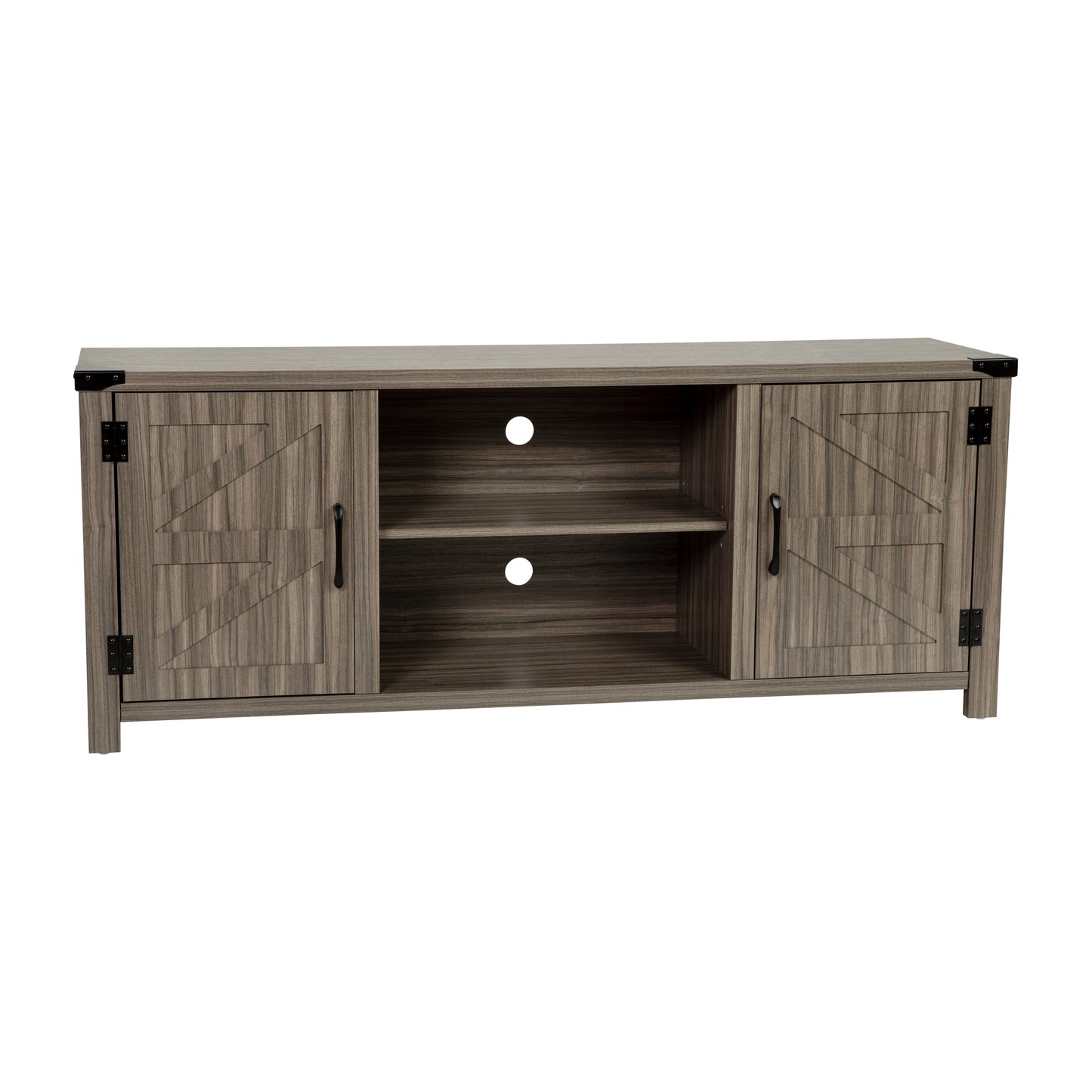 Charlotte Modern Farmhouse Barn Door TV Stand-Gray Wash Oak for TV's up to 65 Inches-59" Entertainment Center with Adjustable Shelf Gray