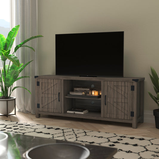 Charlotte Modern Farmhouse Barn Door TV Stand-Gray Wash Oak for TV's up to 65 Inches-59" Entertainment Center with Adjustable Shelf Gray