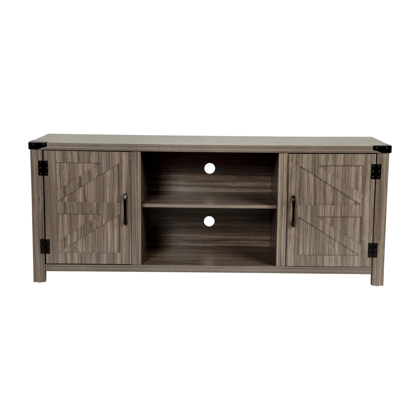 Charlotte Modern Farmhouse Barn Door TV Stand-Gray Wash Oak for TV's up to 65 Inches-59" Entertainment Center with Adjustable Shelf Gray