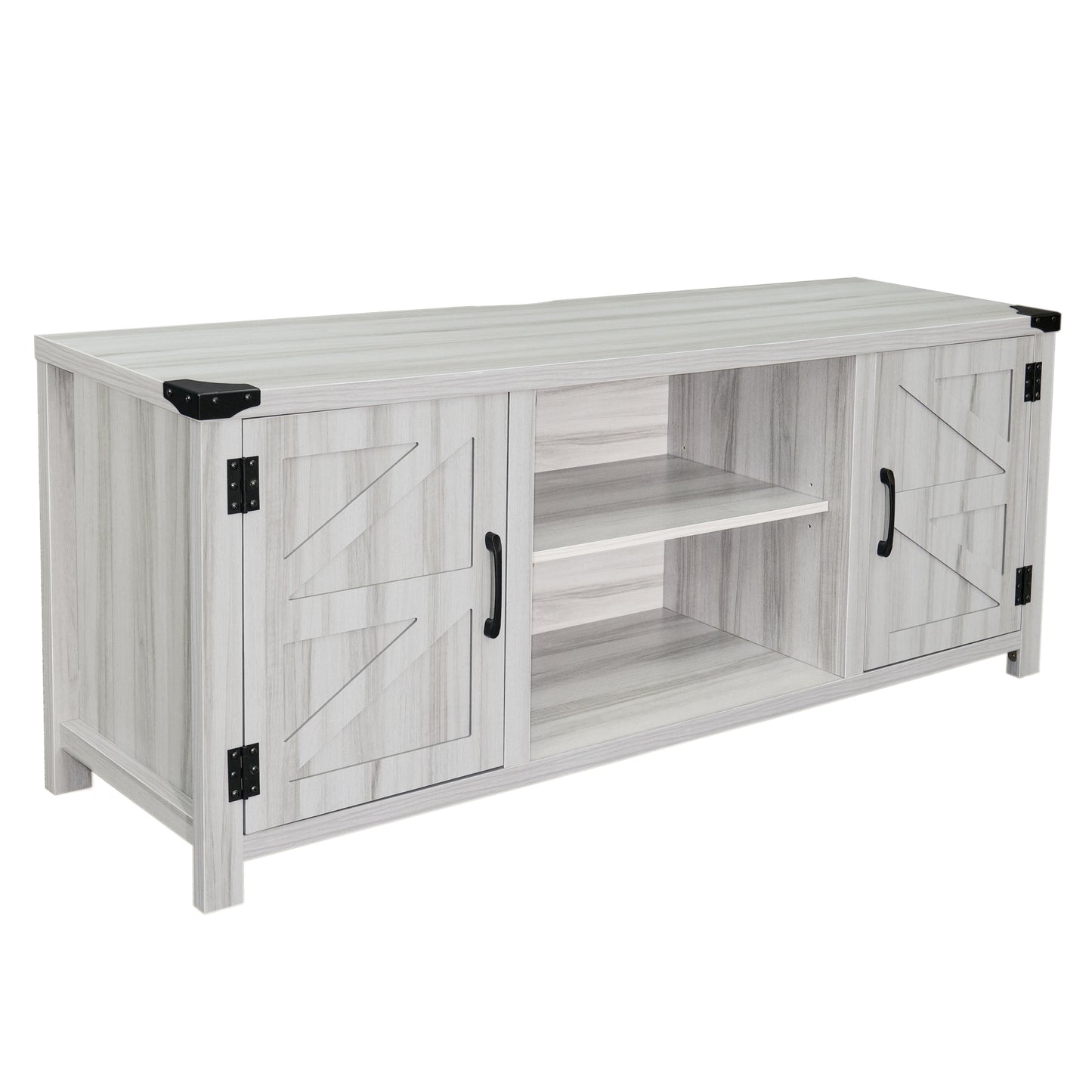 Charlotte Modern Farmhouse Barn Door TV Stand in Light Gray for TV's up to 65 Inches - 58 Inch Industrial Entertainment Center with Adjustable Shelf Light Gray