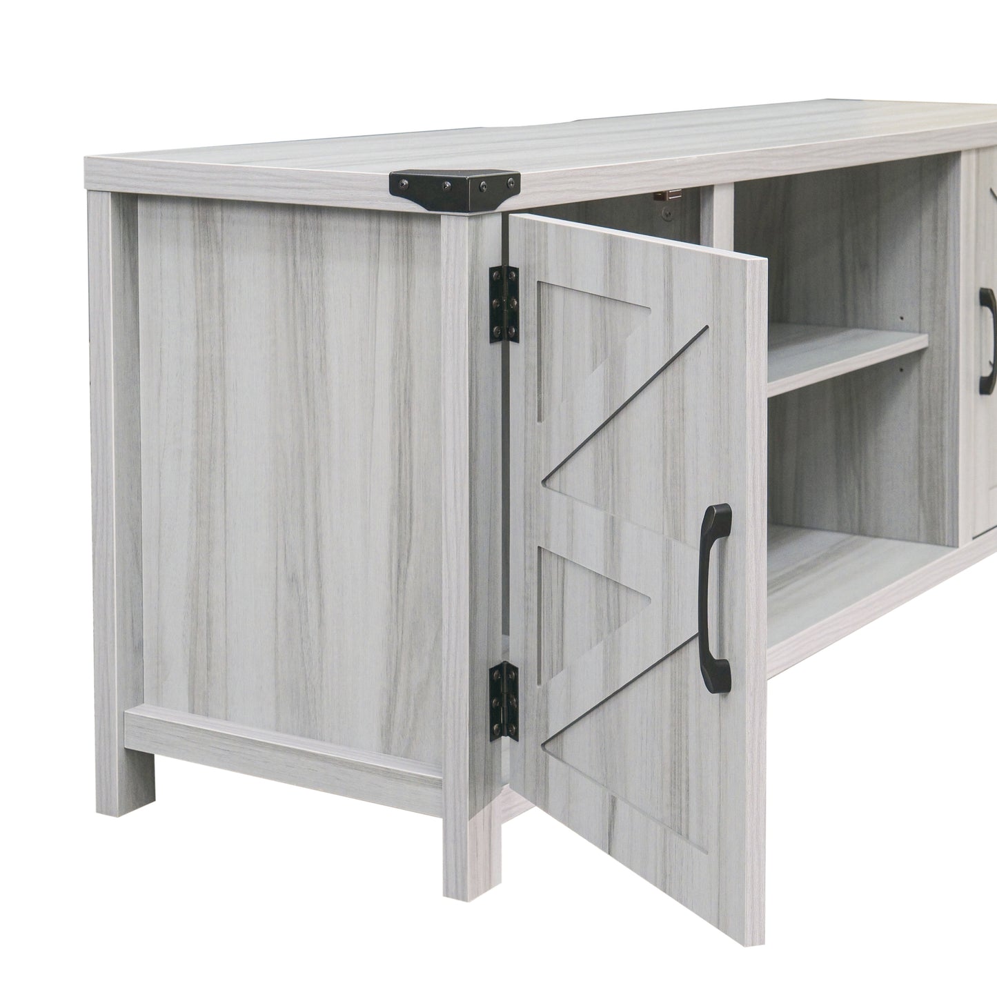 Charlotte Modern Farmhouse Barn Door TV Stand in Light Gray for TV's up to 65 Inches - 58 Inch Industrial Entertainment Center with Adjustable Shelf Light Gray