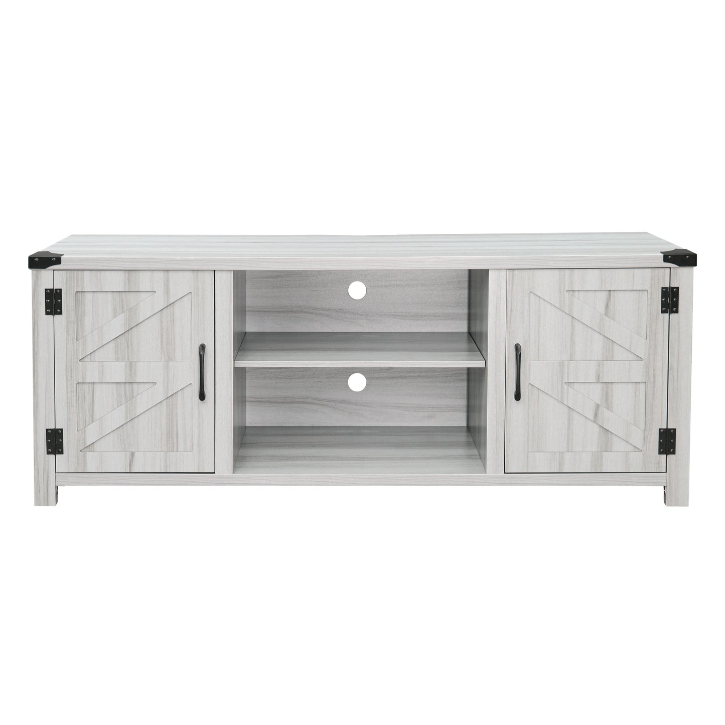 Charlotte Modern Farmhouse Barn Door TV Stand in Light Gray for TV's up to 65 Inches - 58 Inch Industrial Entertainment Center with Adjustable Shelf Light Gray