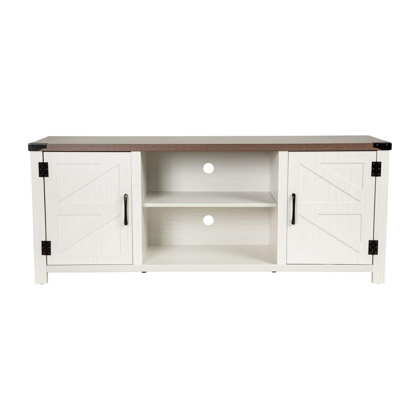 Charlotte Modern Farmhouse Barn Door TV Stand in White for TV's up to 65 Inches - 59 Inch Entertainment Center with Adjustable Shelf White