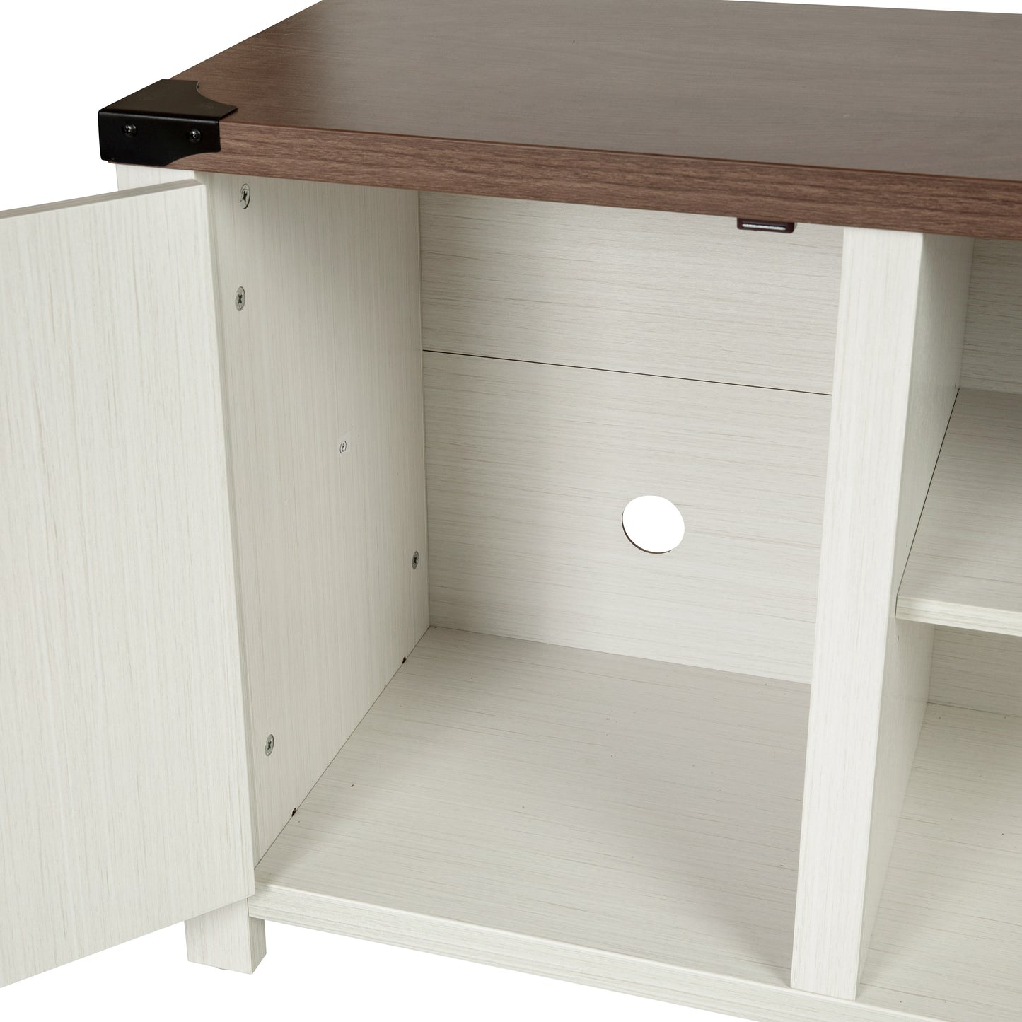 Charlotte Modern Farmhouse Barn Door TV Stand in White for TV's up to 65 Inches - 59 Inch Entertainment Center with Adjustable Shelf White