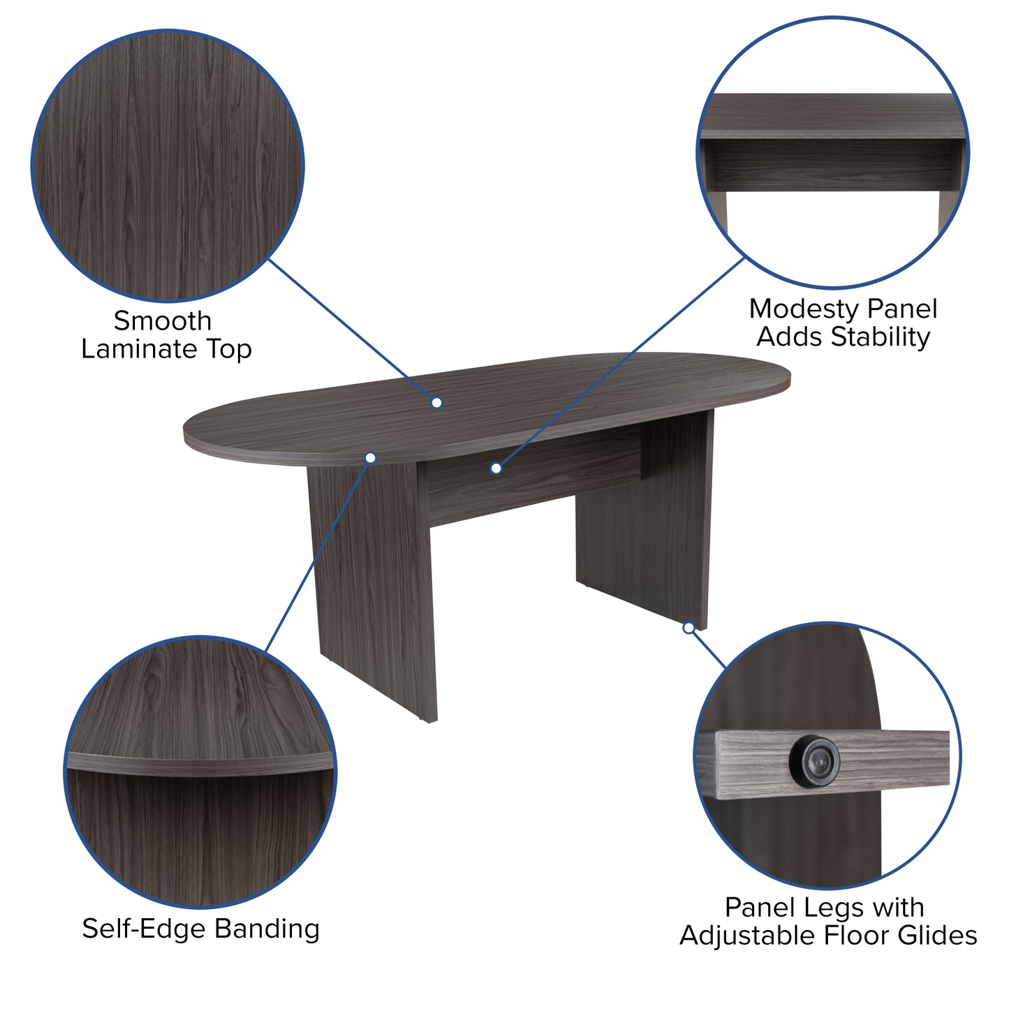 Jones 6 Foot (72 inch) Oval Conference Table in Rustic Gray Rustic Gray