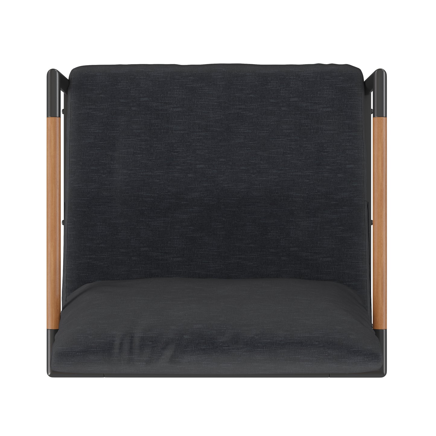 Lea Indoor/Outdoor Patio Chair with Cushions - Modern Aluminum Framed Chair with Teak Accented Arms, Black with Charcoal Cushions Charcoal