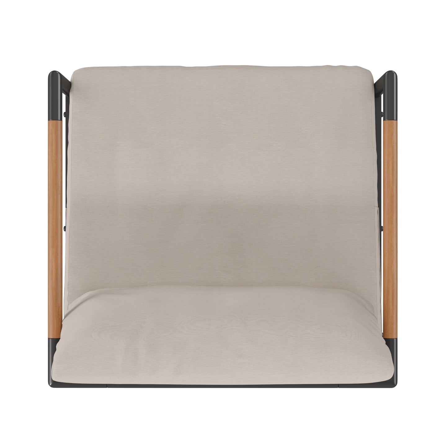 Lea Indoor/Outdoor Patio Chair with Cushions - Modern Aluminum Framed Chair with Teak Accented Arms, Black with Beige Cushions Beige