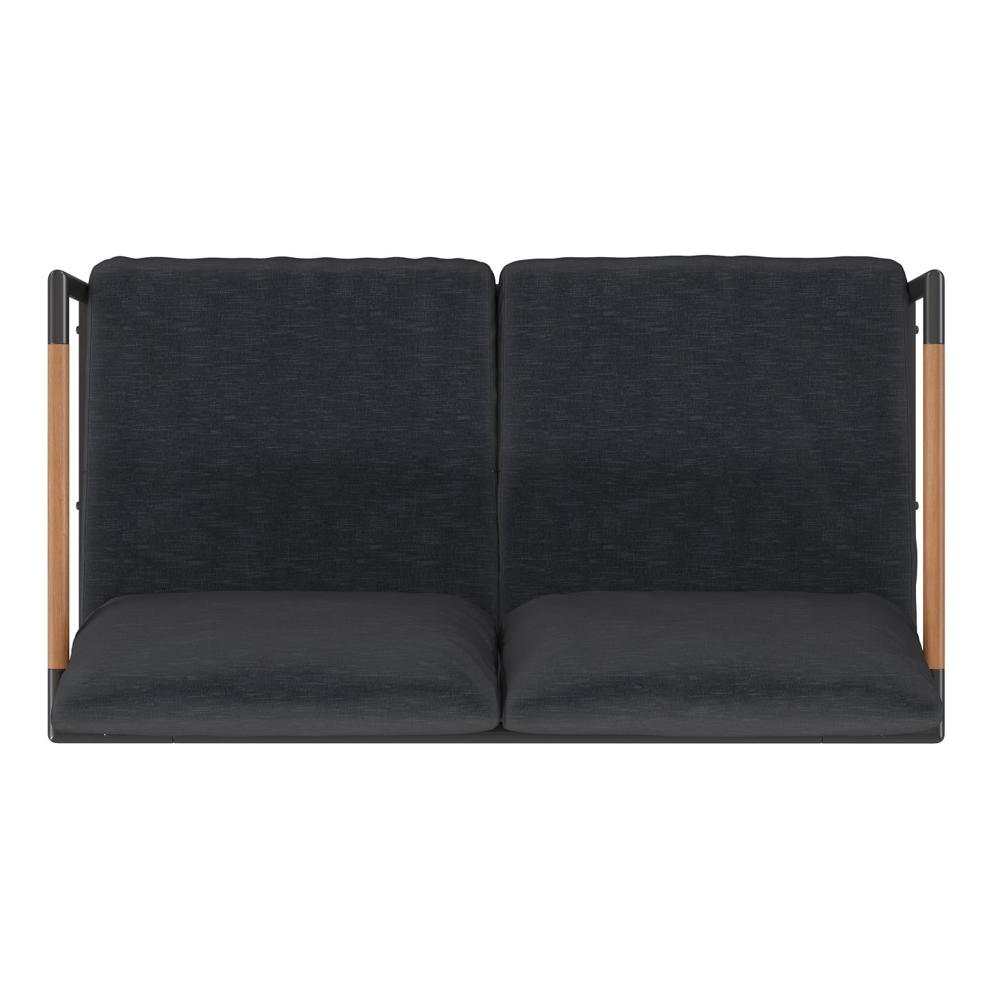 Lea Indoor/Outdoor Patio Loveseat with Cushions - Modern Aluminum Framed Loveseat with Teak Accent Arms, Black-Charcoal Cushions Charcoal