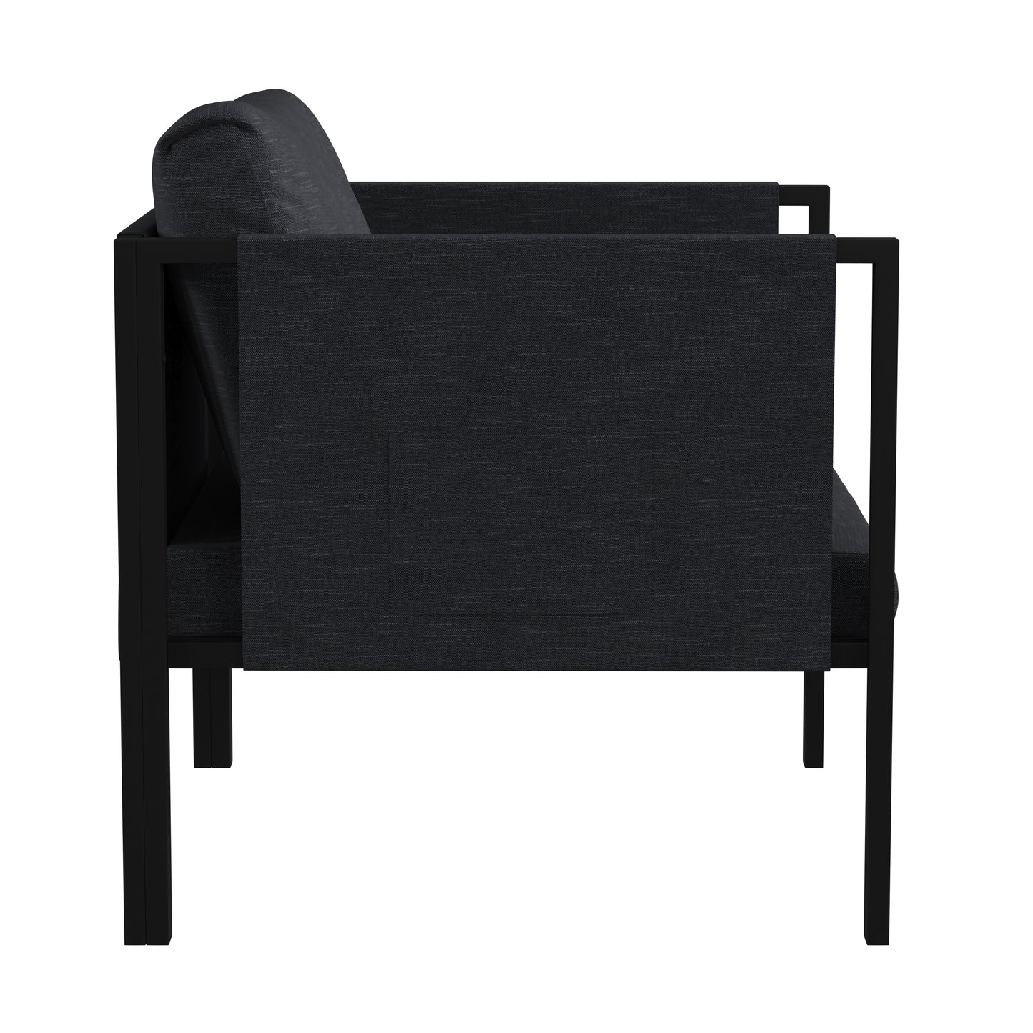 Lea Indoor/Outdoor Patio Chair with Cushions - Modern Steel Framed Chair with Storage Pockets, Black with Charcoal Cushions Charcoal
