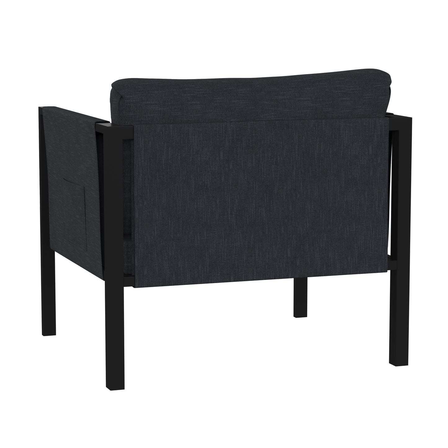 Lea Indoor/Outdoor Patio Chair with Cushions - Modern Steel Framed Chair with Storage Pockets, Black with Charcoal Cushions Charcoal