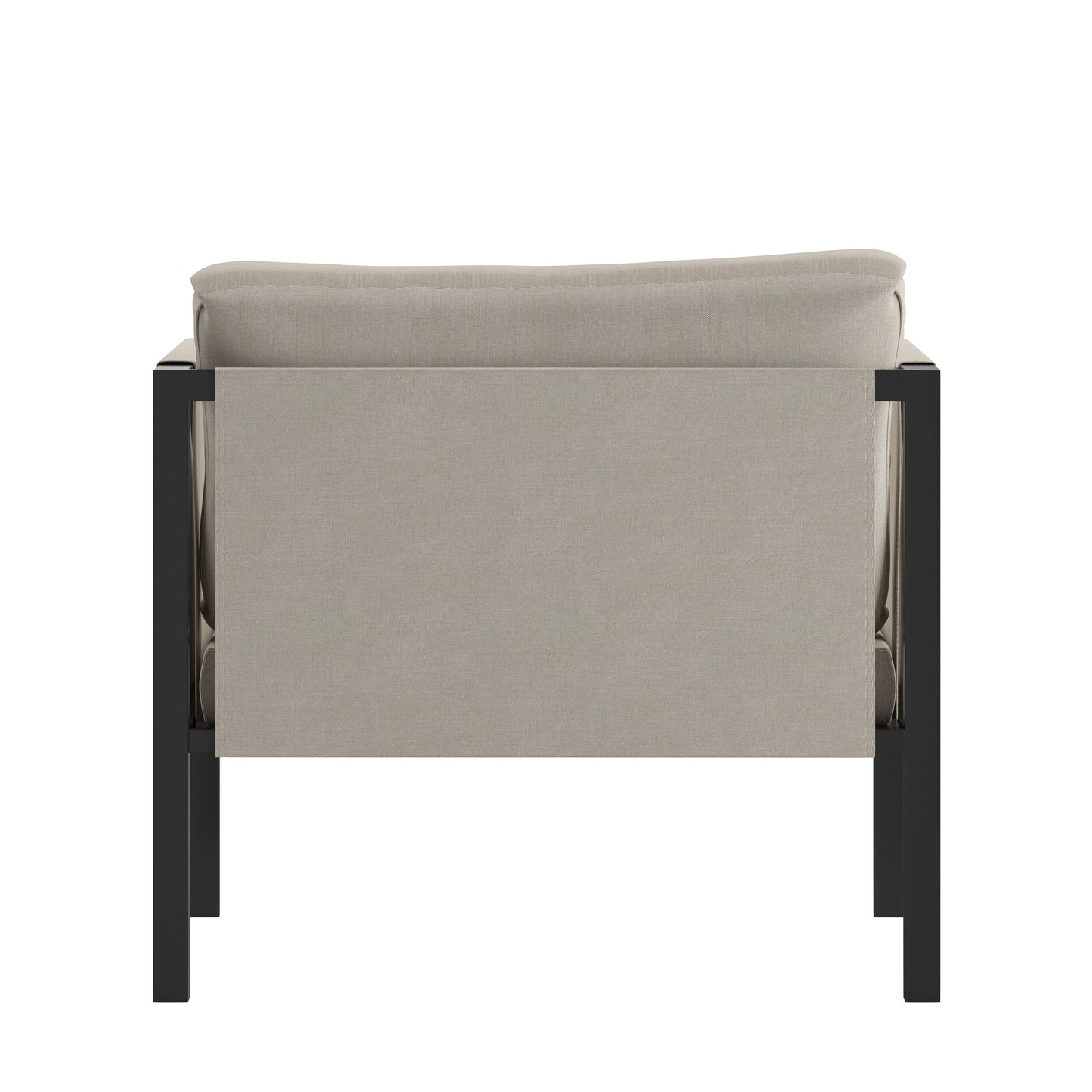 Lea Indoor/Outdoor Patio Chair with Cushions - Modern Steel Framed Chair with Storage Pockets, Black with Beige Cushions Beige