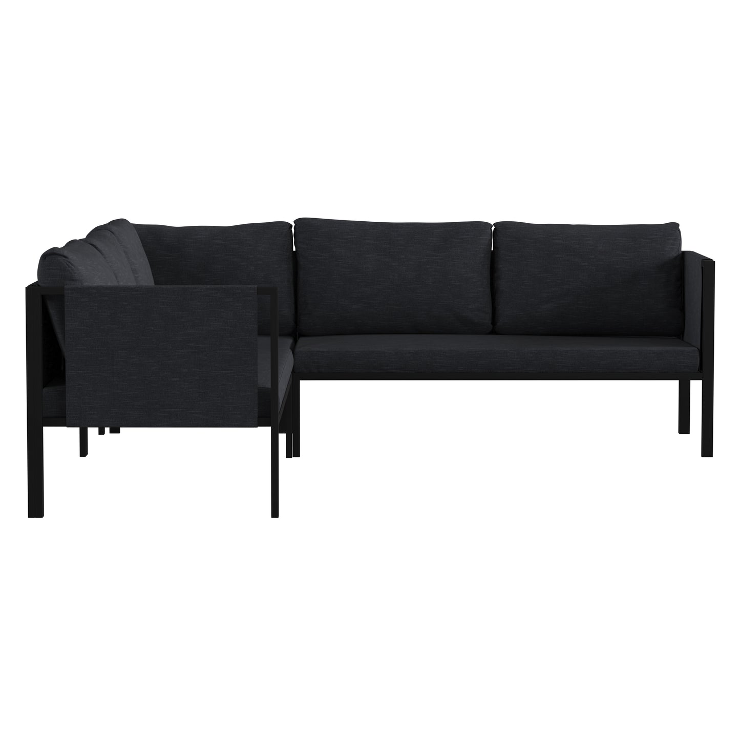 Lea Indoor/Outdoor Sectional with Cushions - Modern Steel Framed Chair with Dual Storage Pockets, Black with Charcoal Cushions Charcoal
