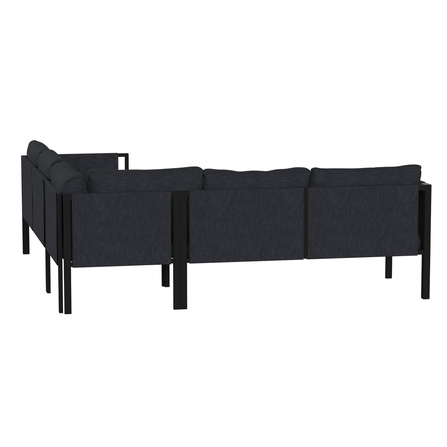 Lea Indoor/Outdoor Sectional with Cushions - Modern Steel Framed Chair with Dual Storage Pockets, Black with Charcoal Cushions Charcoal