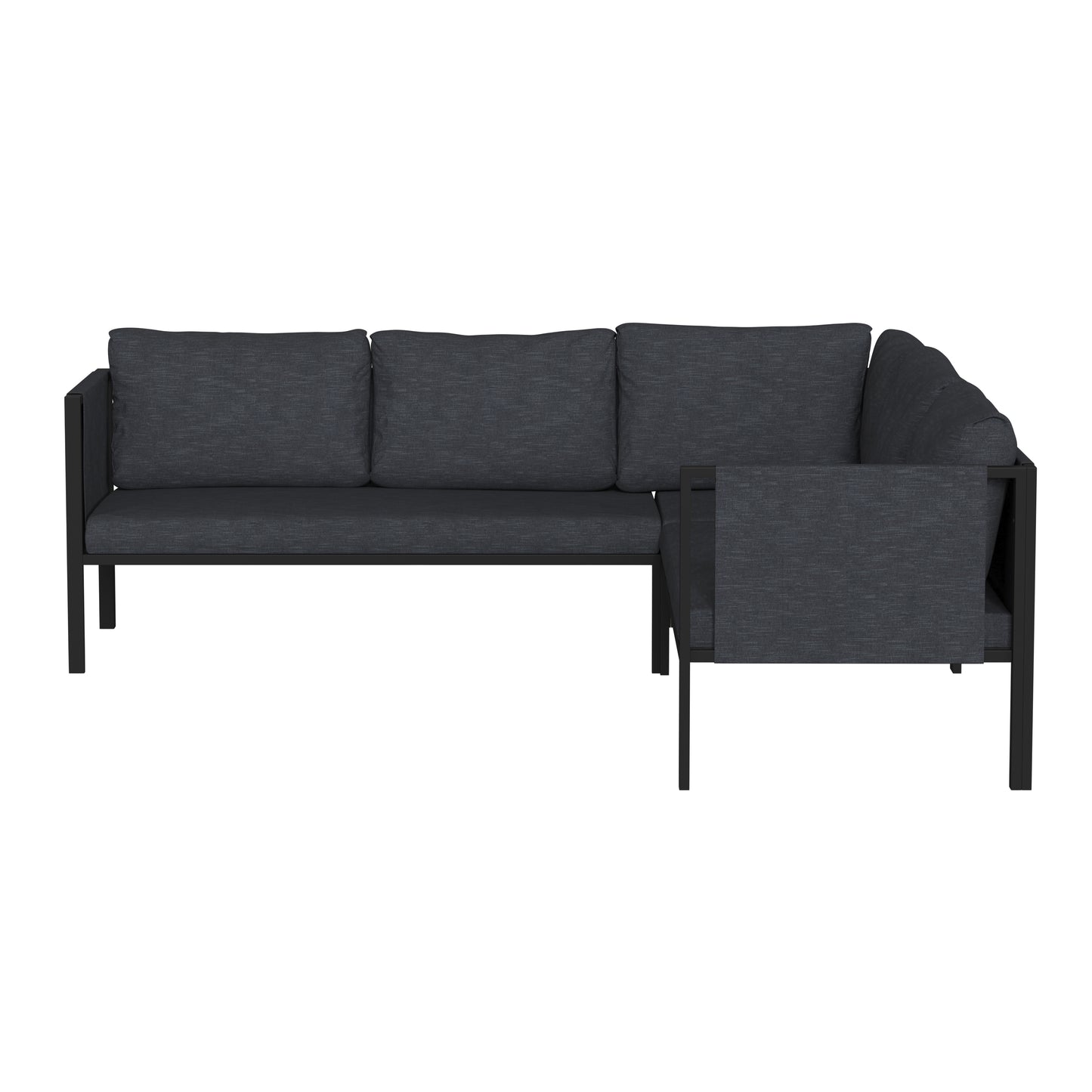 Lea Indoor/Outdoor Sectional with Cushions - Modern Steel Framed Chair with Dual Storage Pockets, Black with Charcoal Cushions Charcoal