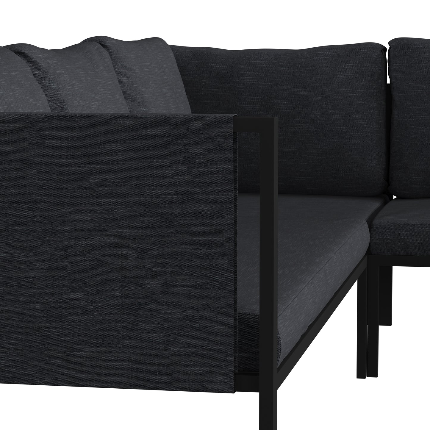 Lea Indoor/Outdoor Sectional with Cushions - Modern Steel Framed Chair with Dual Storage Pockets, Black with Charcoal Cushions Charcoal