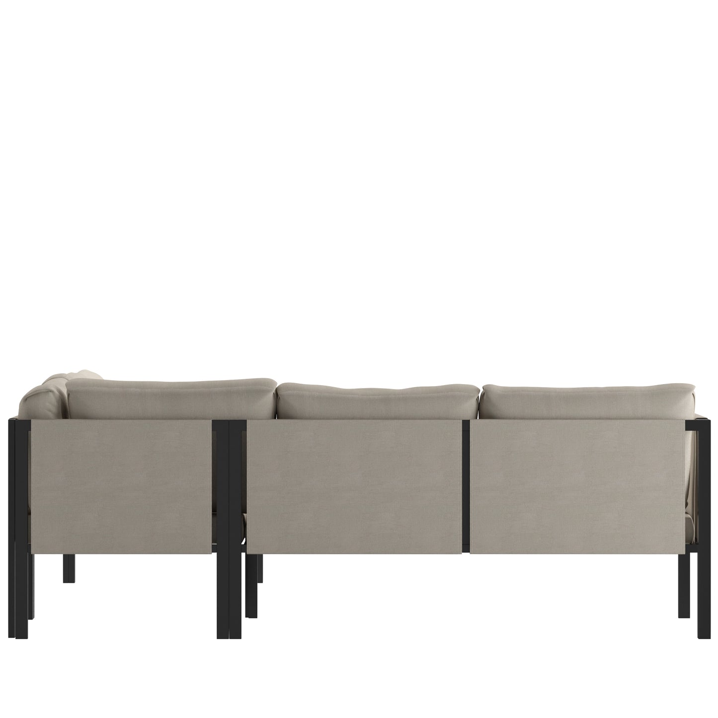 Lea Indoor/Outdoor Sectional with Cushions - Modern Steel Framed Chair with Dual Storage Pockets, Black with Beige Cushions Beige
