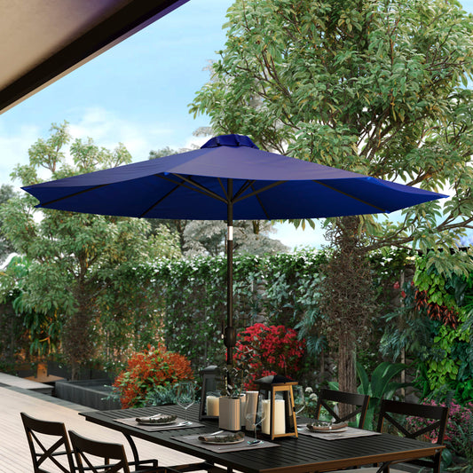 Navy 9 FT Round Umbrella with 1.5" Diameter Aluminum Pole with Crank and Tilt Function Navy