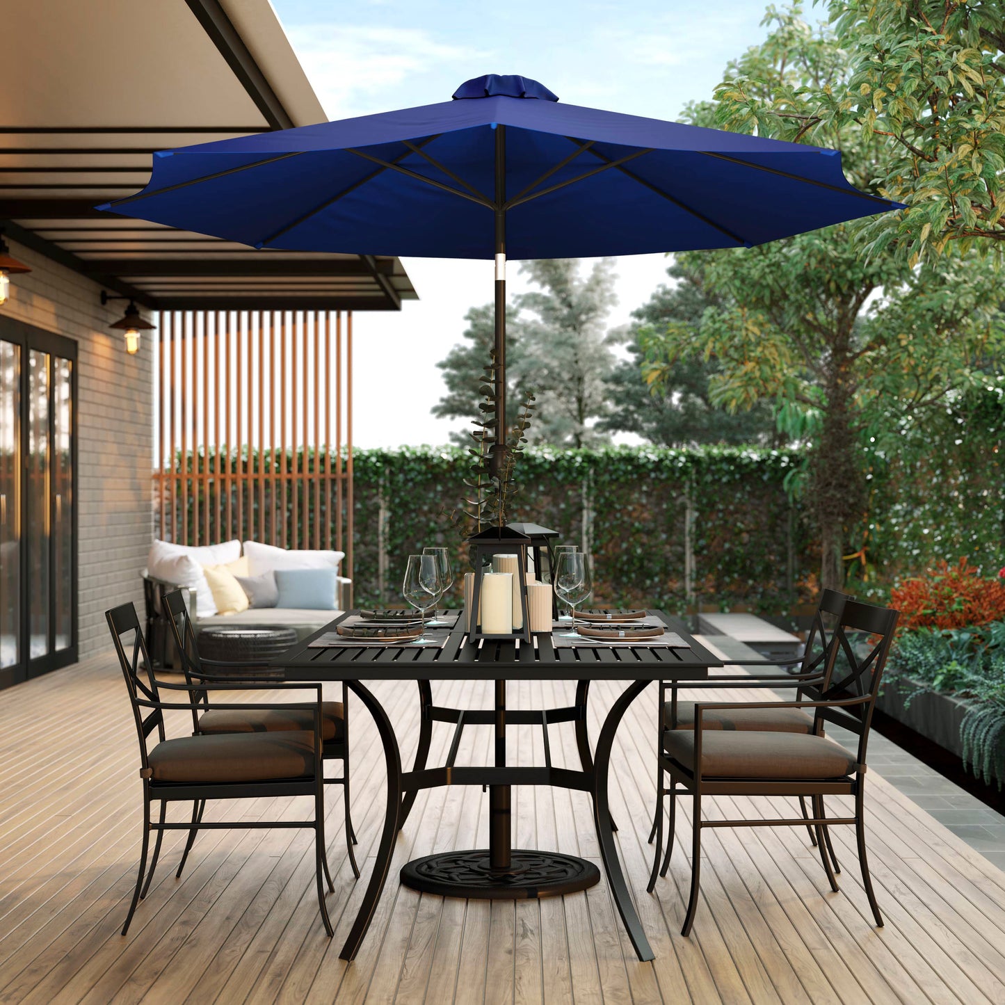 Navy 9 FT Round Umbrella with 1.5" Diameter Aluminum Pole with Crank and Tilt Function Navy