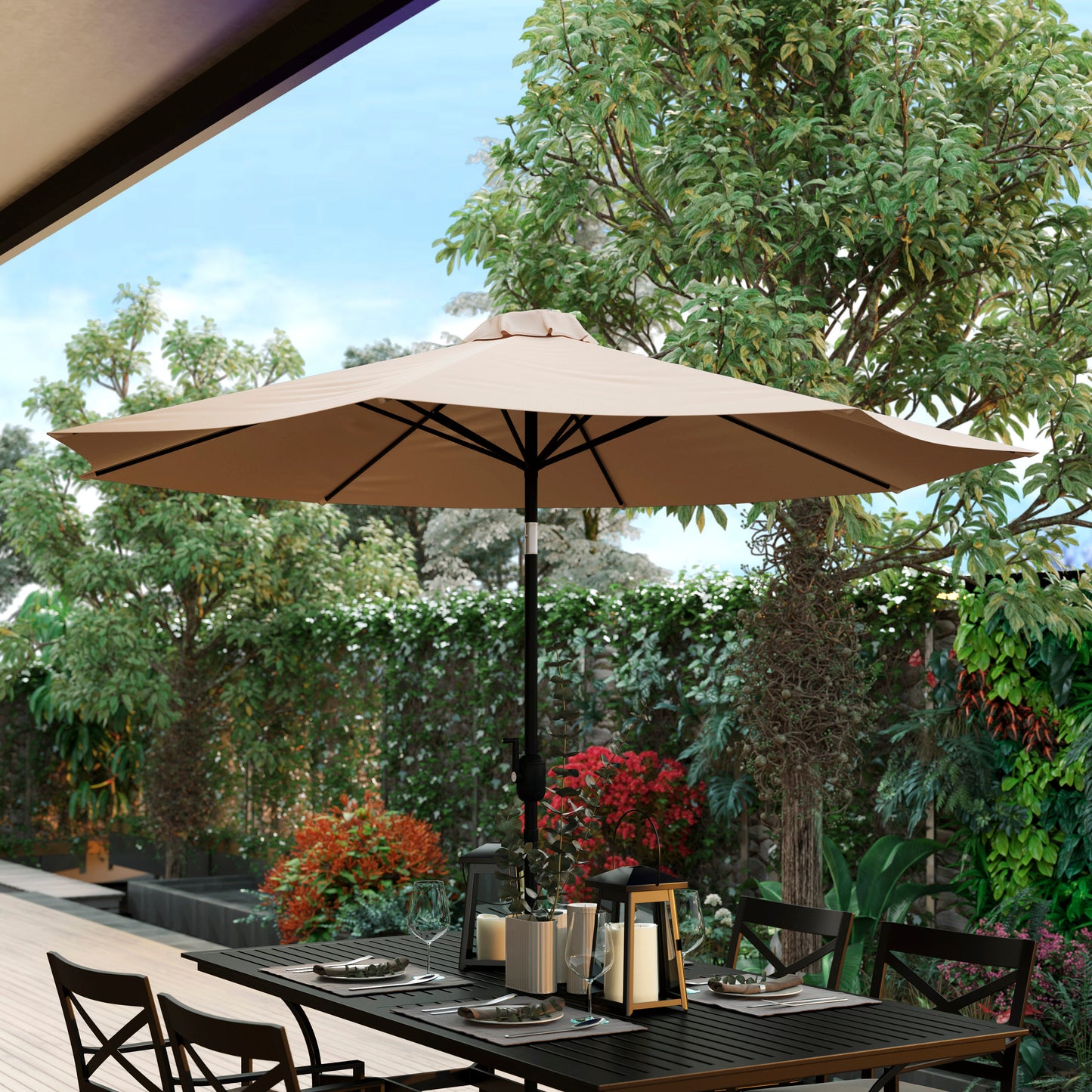 Kona Tan 9 FT Round Umbrella with 1.5" Diameter Aluminum Pole with Crank and Tilt Function Tan