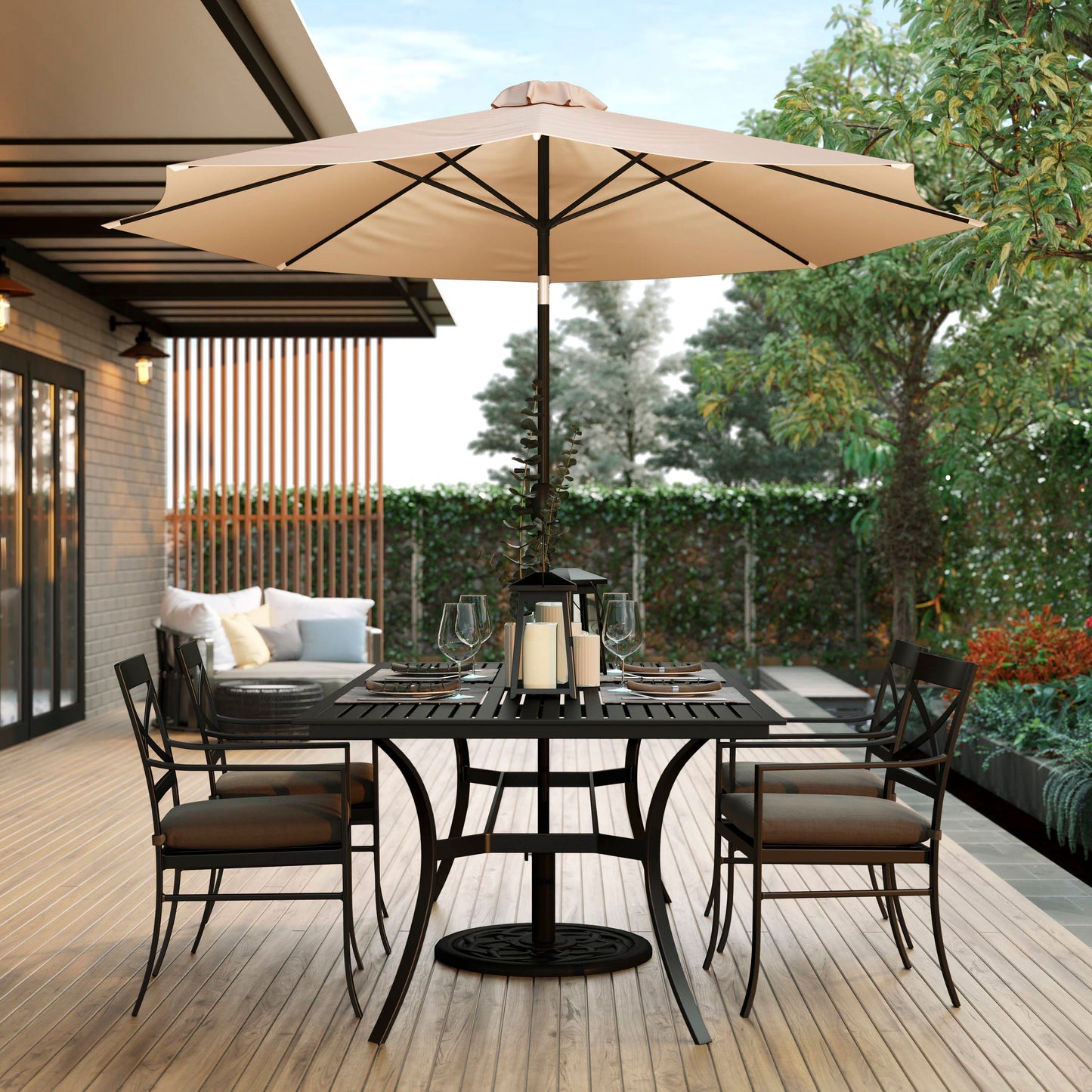 Kona Tan 9 FT Round Umbrella with 1.5" Diameter Aluminum Pole with Crank and Tilt Function Tan