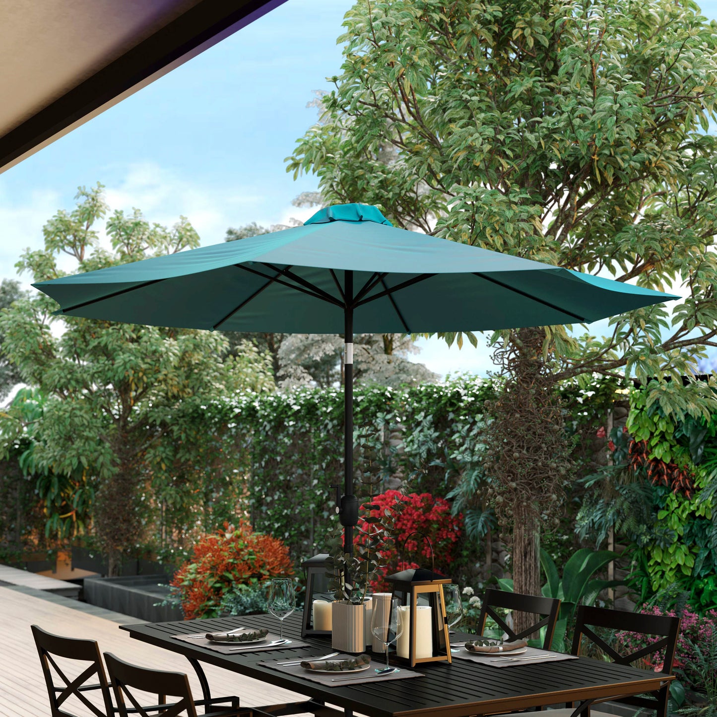 Kona Teal 9 FT Round Umbrella with 1.5" Diameter Aluminum Pole with Crank and Tilt Function Teal
