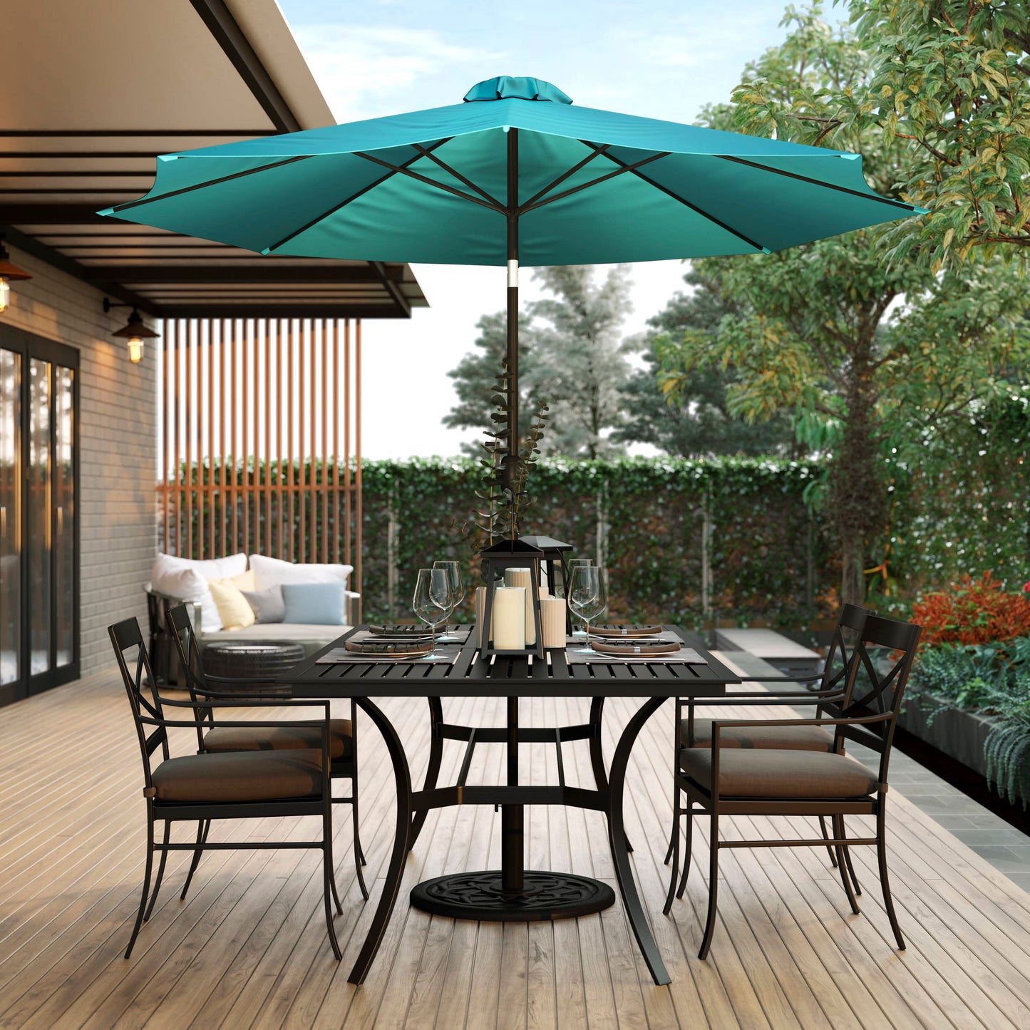 Kona Teal 9 FT Round Umbrella with 1.5" Diameter Aluminum Pole with Crank and Tilt Function Teal