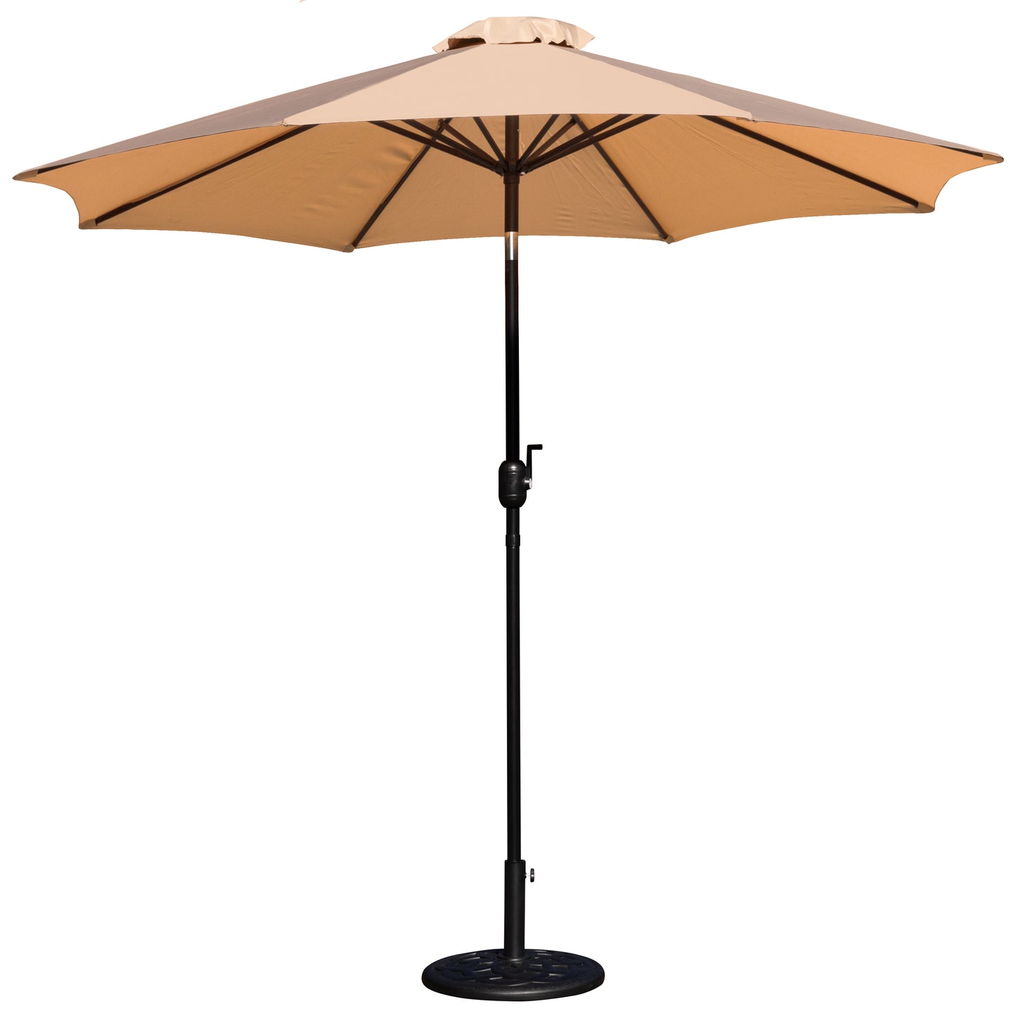Kona Tan 9 FT Round Umbrella with Crank and Tilt Function and Standing Umbrella Base Tan