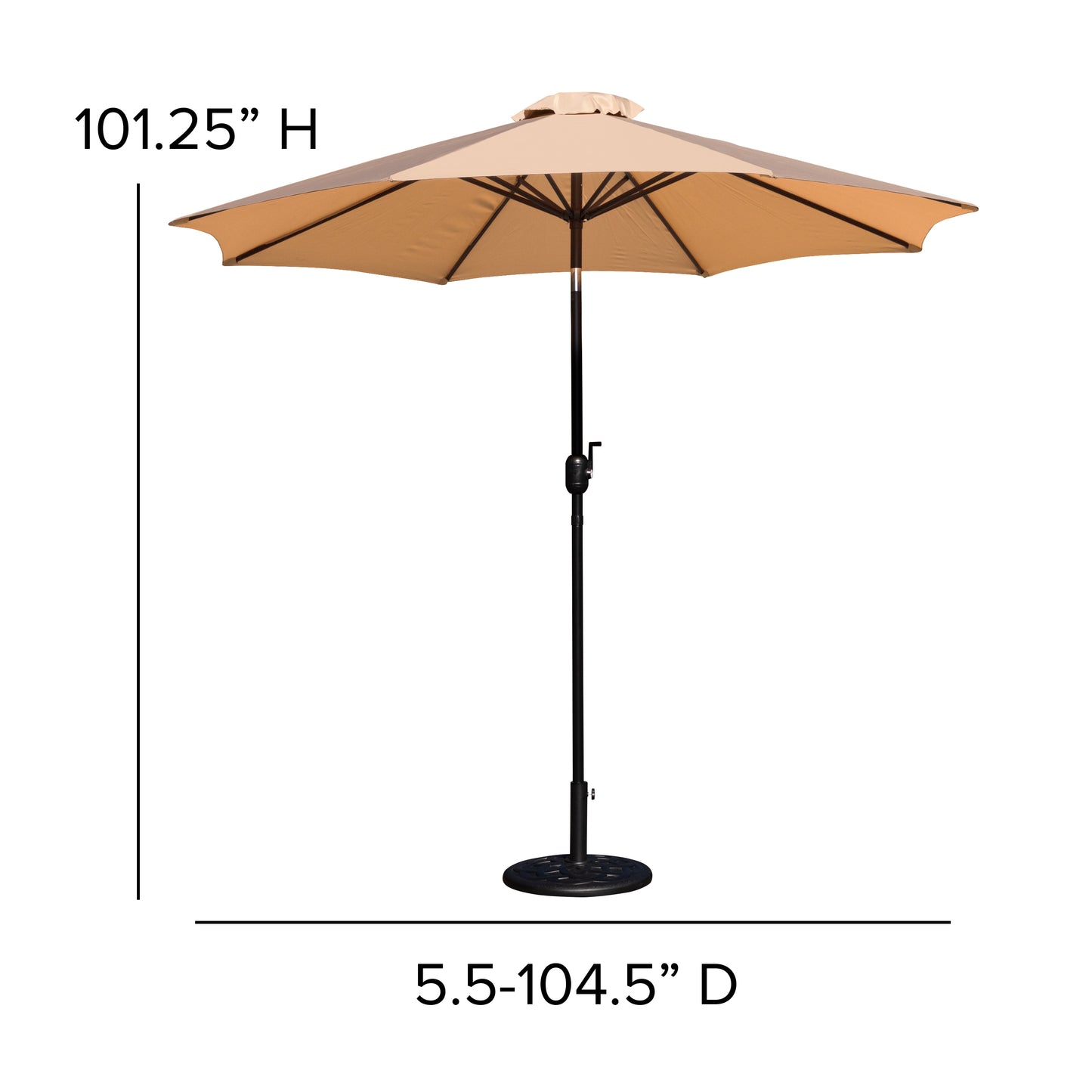 Kona Tan 9 FT Round Umbrella with Crank and Tilt Function and Standing Umbrella Base Tan