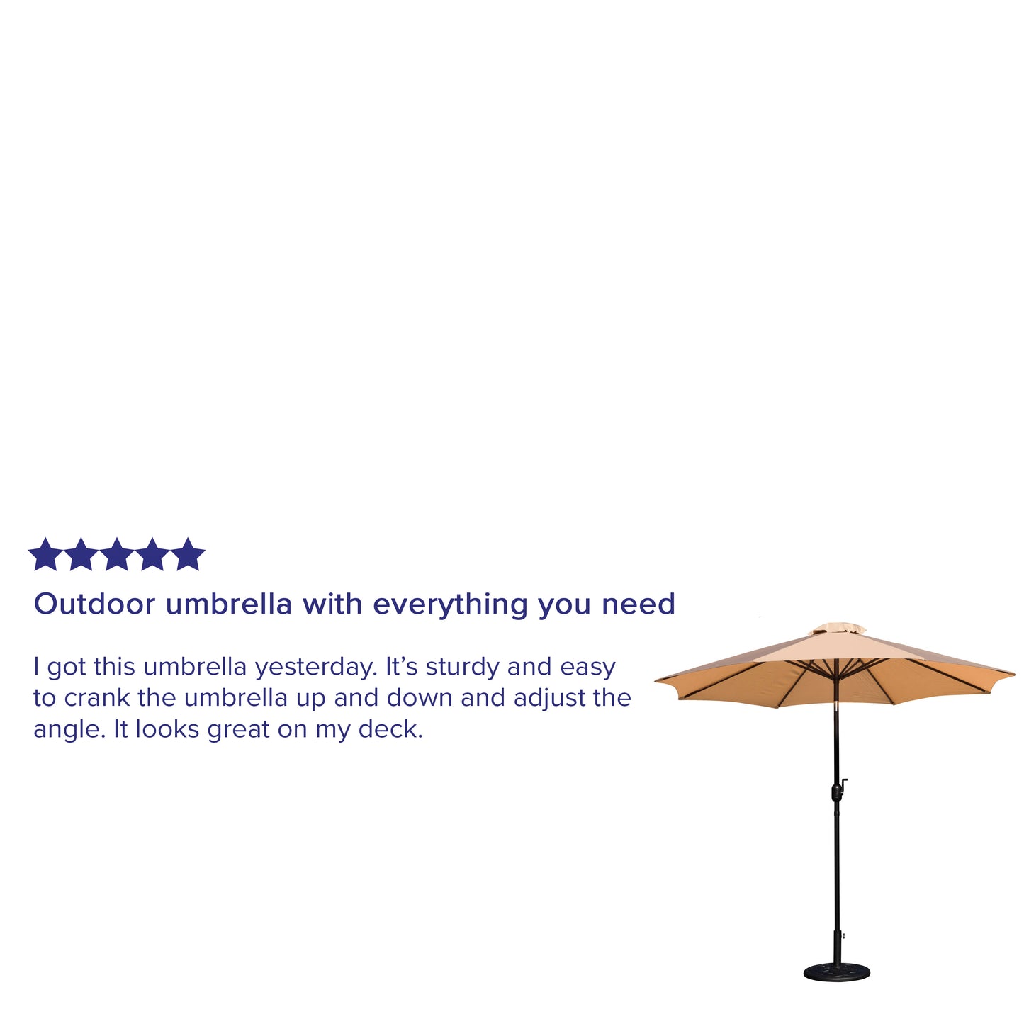Kona Tan 9 FT Round Umbrella with Crank and Tilt Function and Standing Umbrella Base Tan