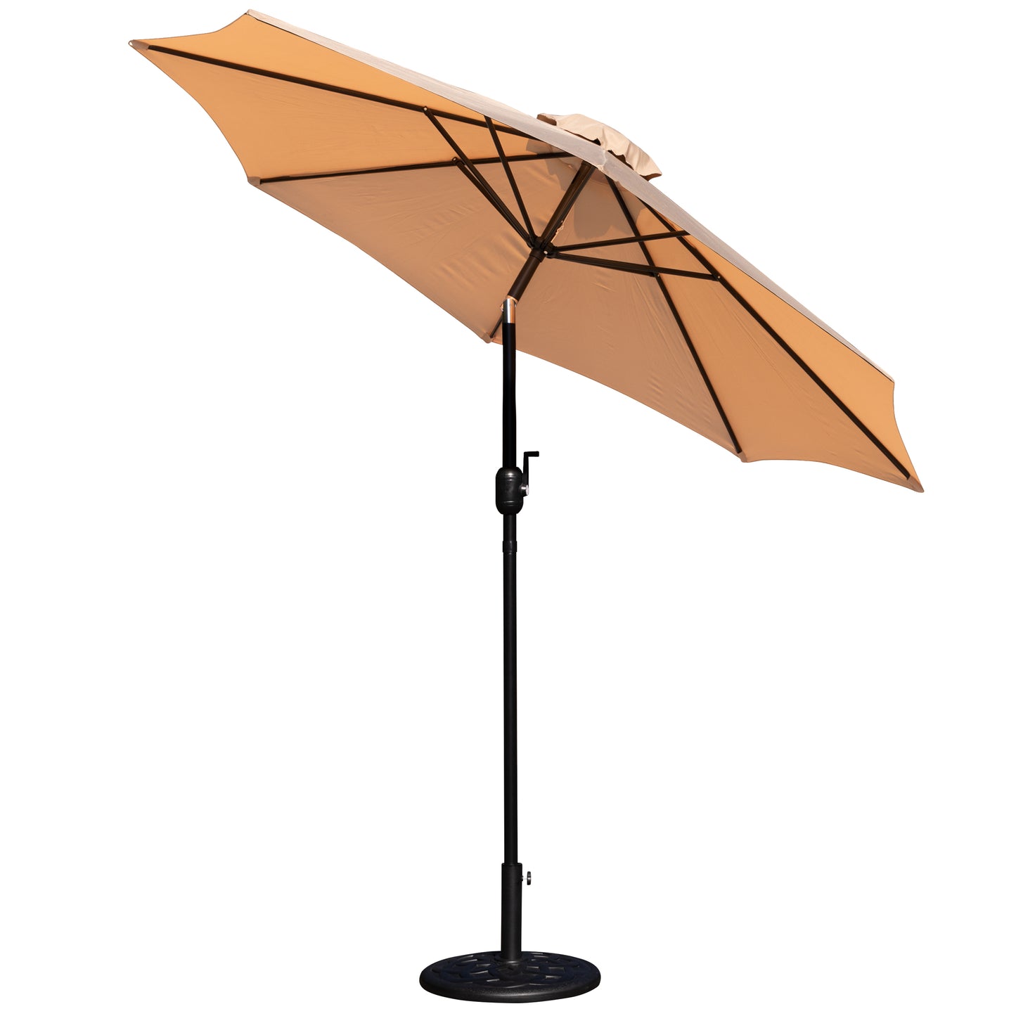 Kona Tan 9 FT Round Umbrella with Crank and Tilt Function and Standing Umbrella Base Tan