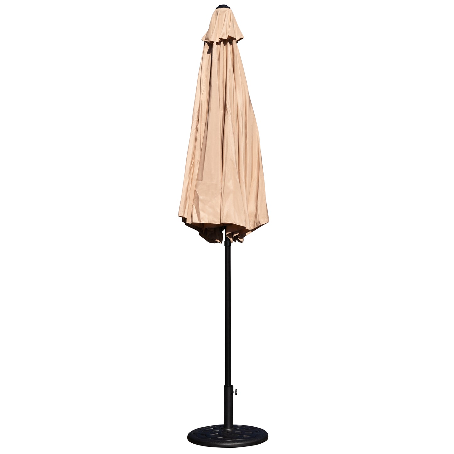Kona Tan 9 FT Round Umbrella with Crank and Tilt Function and Standing Umbrella Base Tan