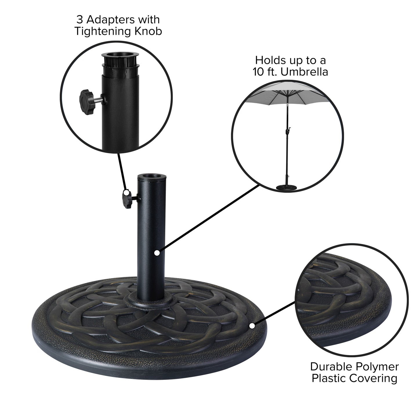 Kona Universal Bronze Cement Patio Umbrella Base with Weatherproof Plastic Polymer Coating - 19.25" Diameter Bronze